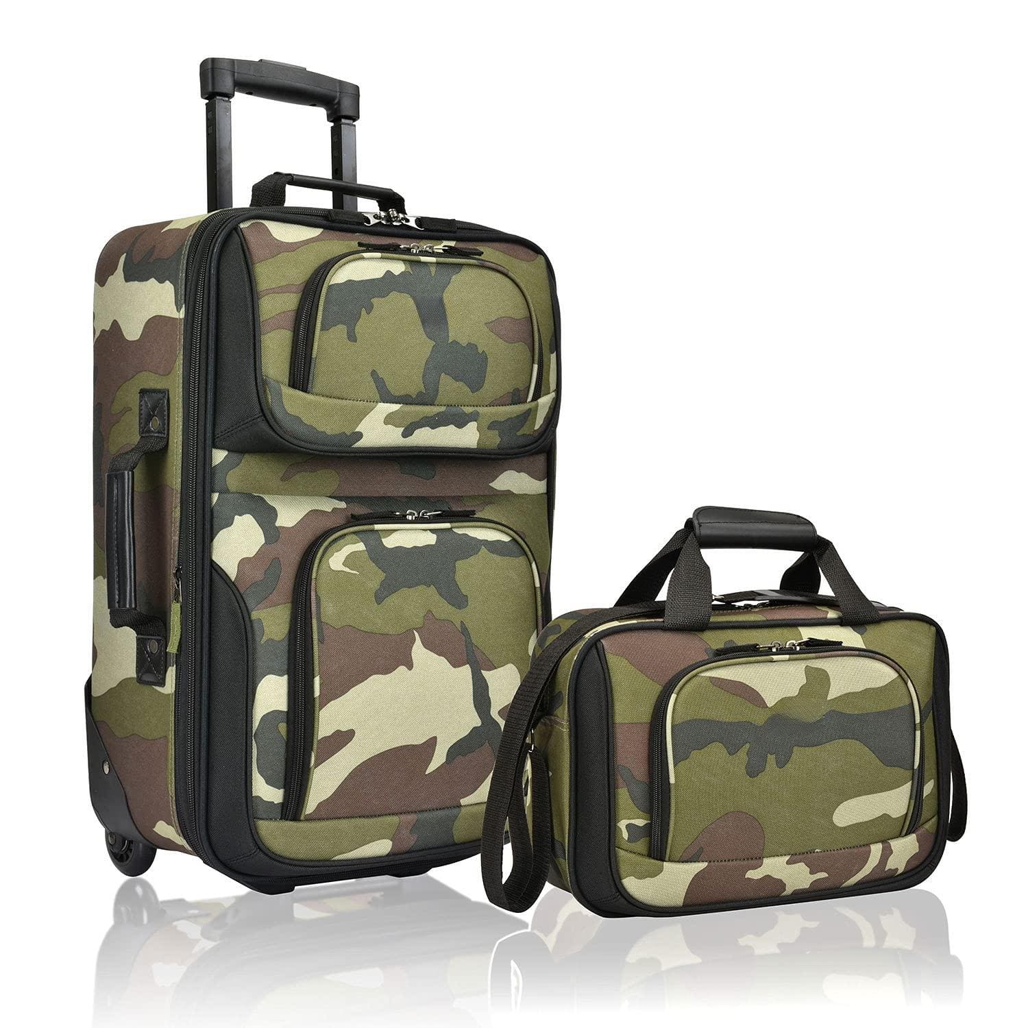 Dapper Styles - Lightweight Rolling 20" Carry On Luggage Softside Suitcase Black 4 Wheel - Camouflage-2 Wheel Single