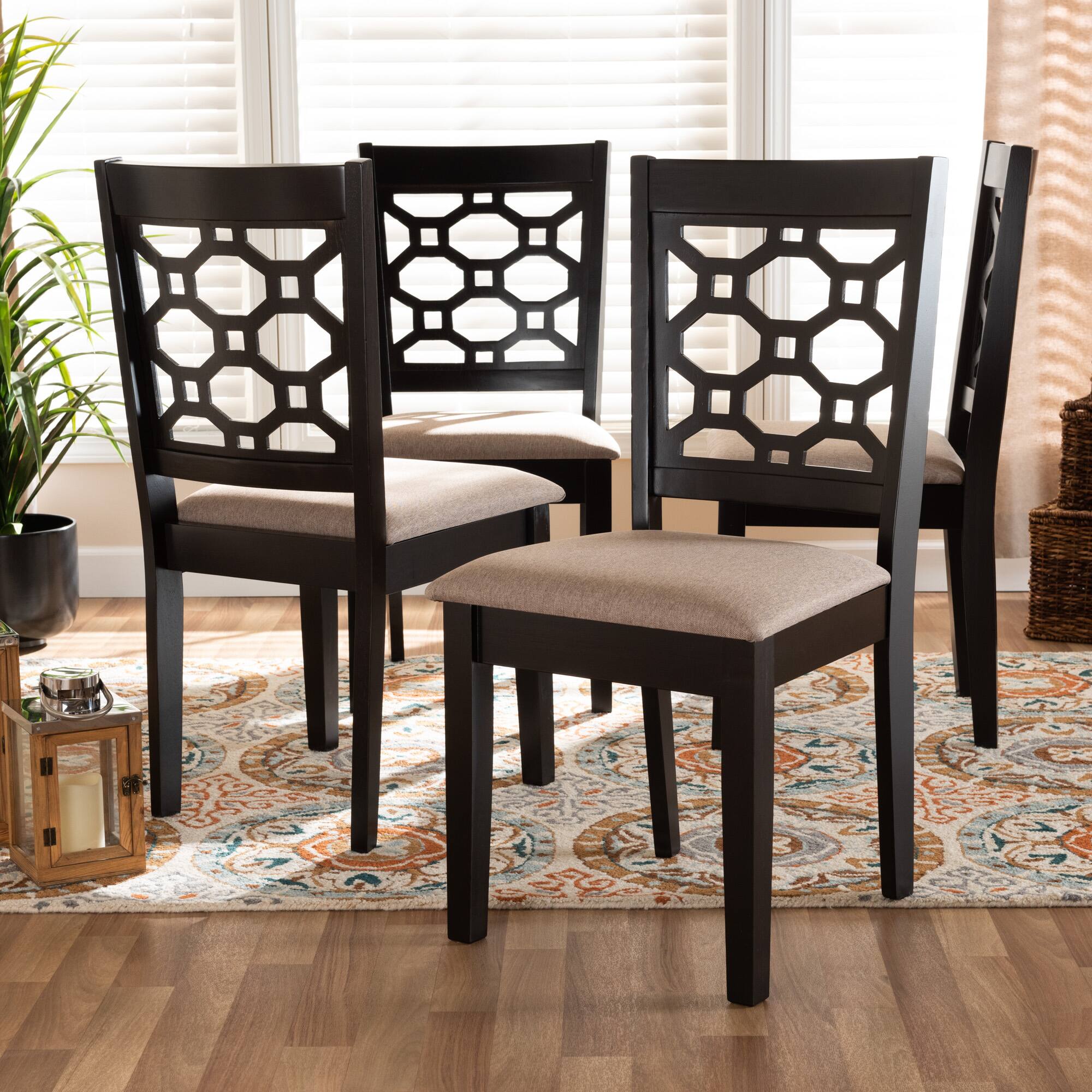 Back. Baxton Studio - Peter Modern Fabric Upholstered and Finished Wood 4-Piece Dining Chair Set - Sand/Dark brown.