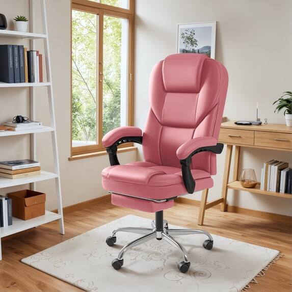 Alt View 2. Homall - Massage Office Chair Reclining Computer Chair Ergonomic Executive Leather Chair Support 8 Hours Heavy Duty Design - PINK.