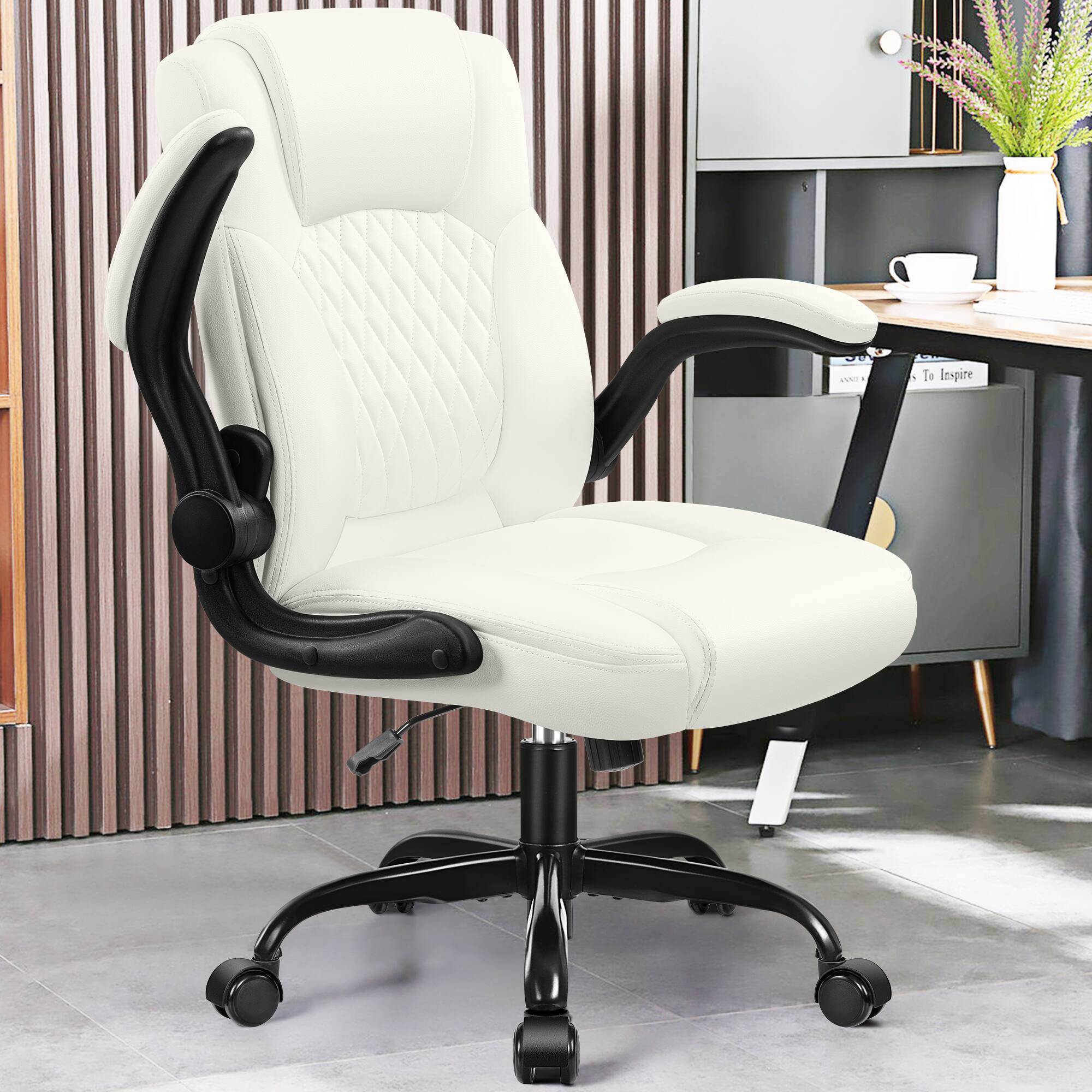 Alt View 1. Brick Attic - Leather Office Chair, PU Home Computer Desk Chairs with Ergonomic Back Support, 360°Swivel Free,Small Gmaing Chair - White.