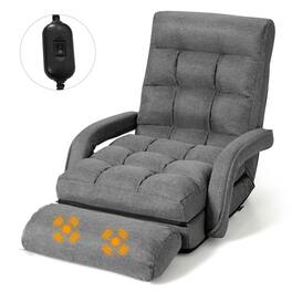 Gymax - Folding Lazy Sofa Floor Chair Sofa Lounger Bed with Armrests and Pillow Grey - Gray