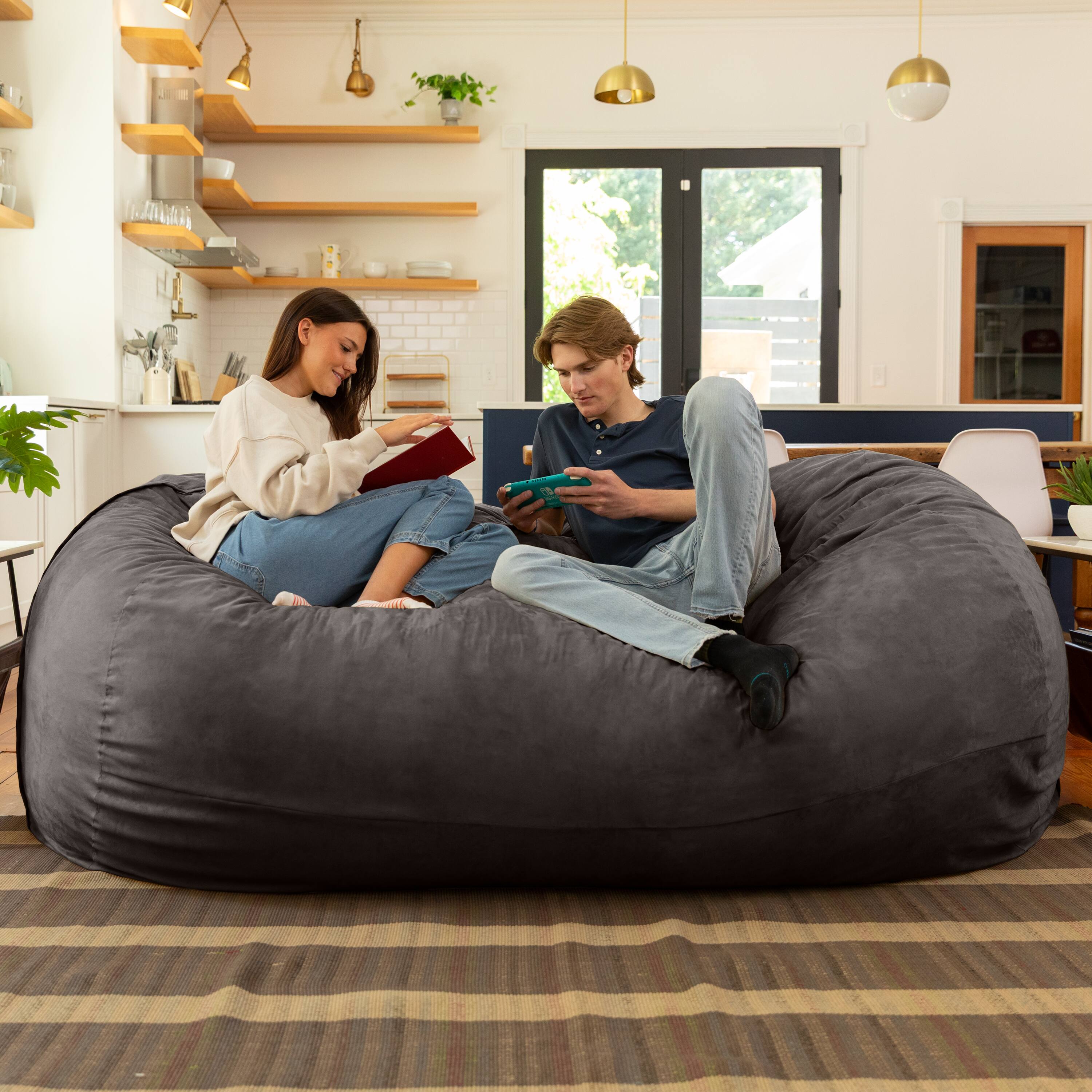 Alt View 1. Jaxx - Jaxx 7 Foot Giant Bean Bag Sofa, Charcoal - Charcoal.