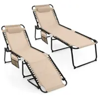 Costway 2 PCS Patio Folding Chaise Lounge Chair Portable Sun Lounger with Adjustable Backrest - Beige - Front_Zoom