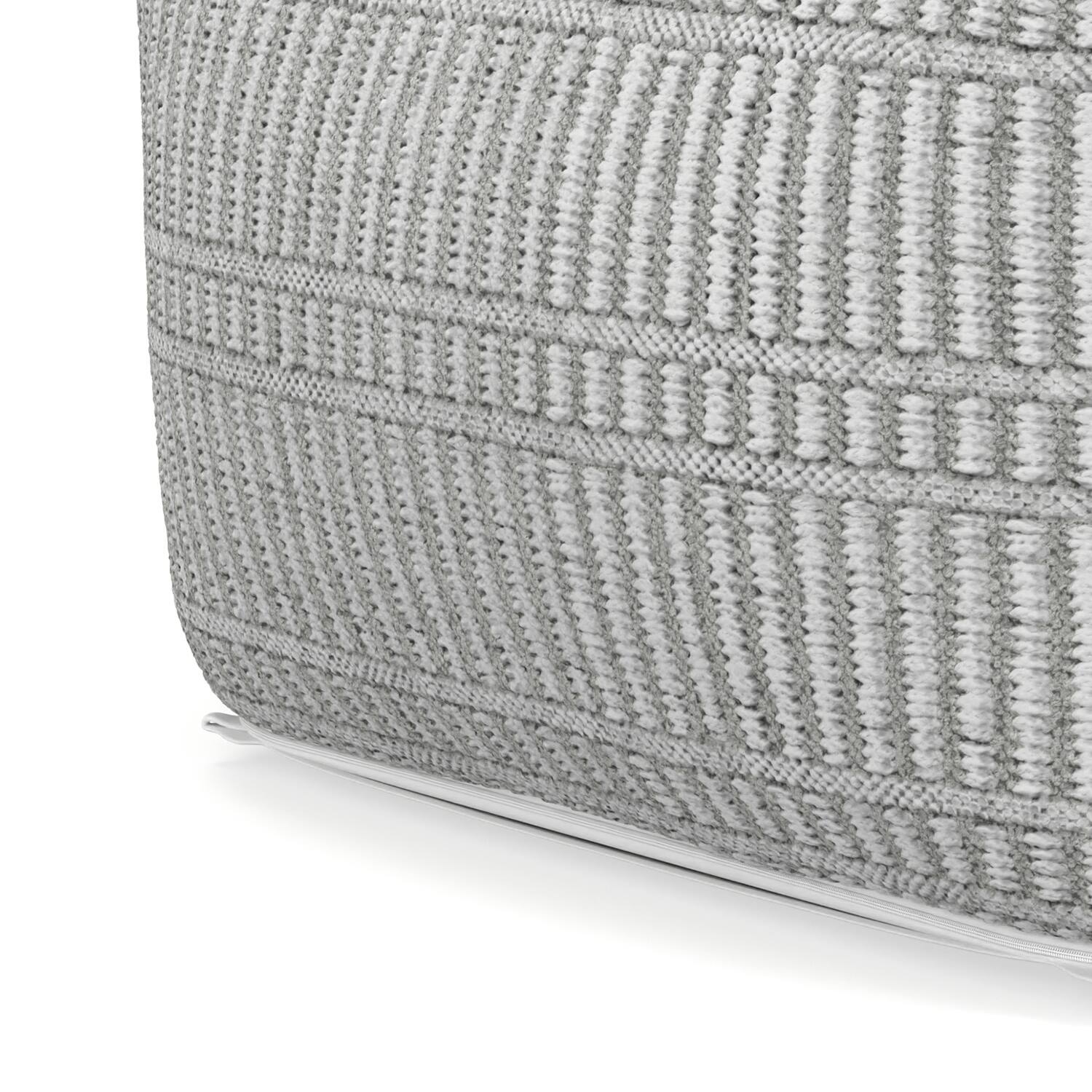 Alt View 4. Simpli Home - Safford 20 inch Wide Boho Outdoor/Indoor Square Pouf in Grey/White Recycled Polyester, Assembled - Grey, White.