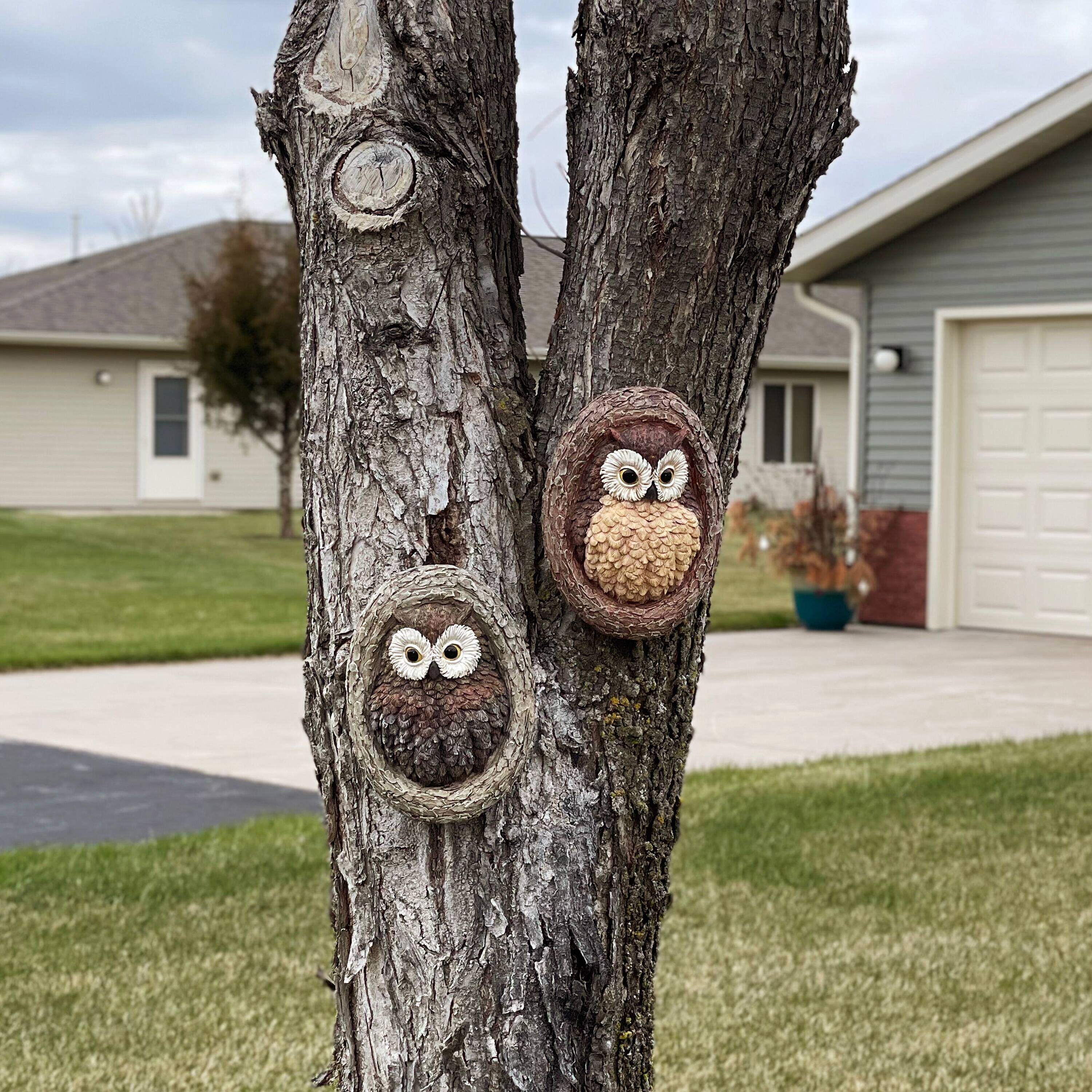 Alt View 4. Sunnydaze - Winifred and Wesley the Owls Resin Tree Hugger Decorations - 9 in - Brown.