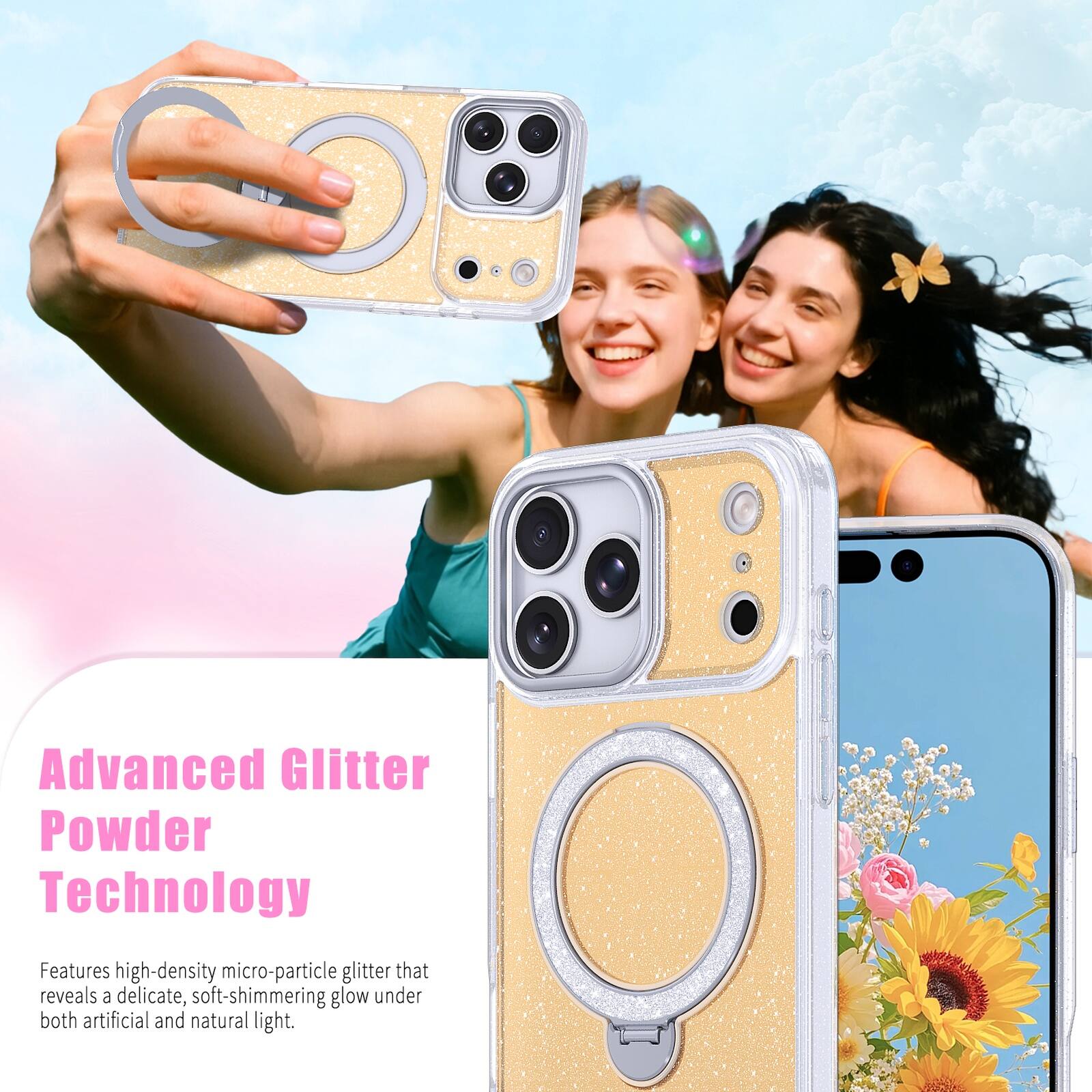 Advanced Glitter Powder Technology  
Features high-density micro-particle glitter that reveals a delicate, soft-shimmering glow under both artificial and natural light.