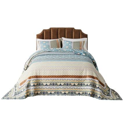 Front. Greenland Home Fashions - Greenland Home Fashions Thalia Stylized Florals and Geometric Prints Bohemian 3 Piece Bedspread Set Queen Blue - Blue.