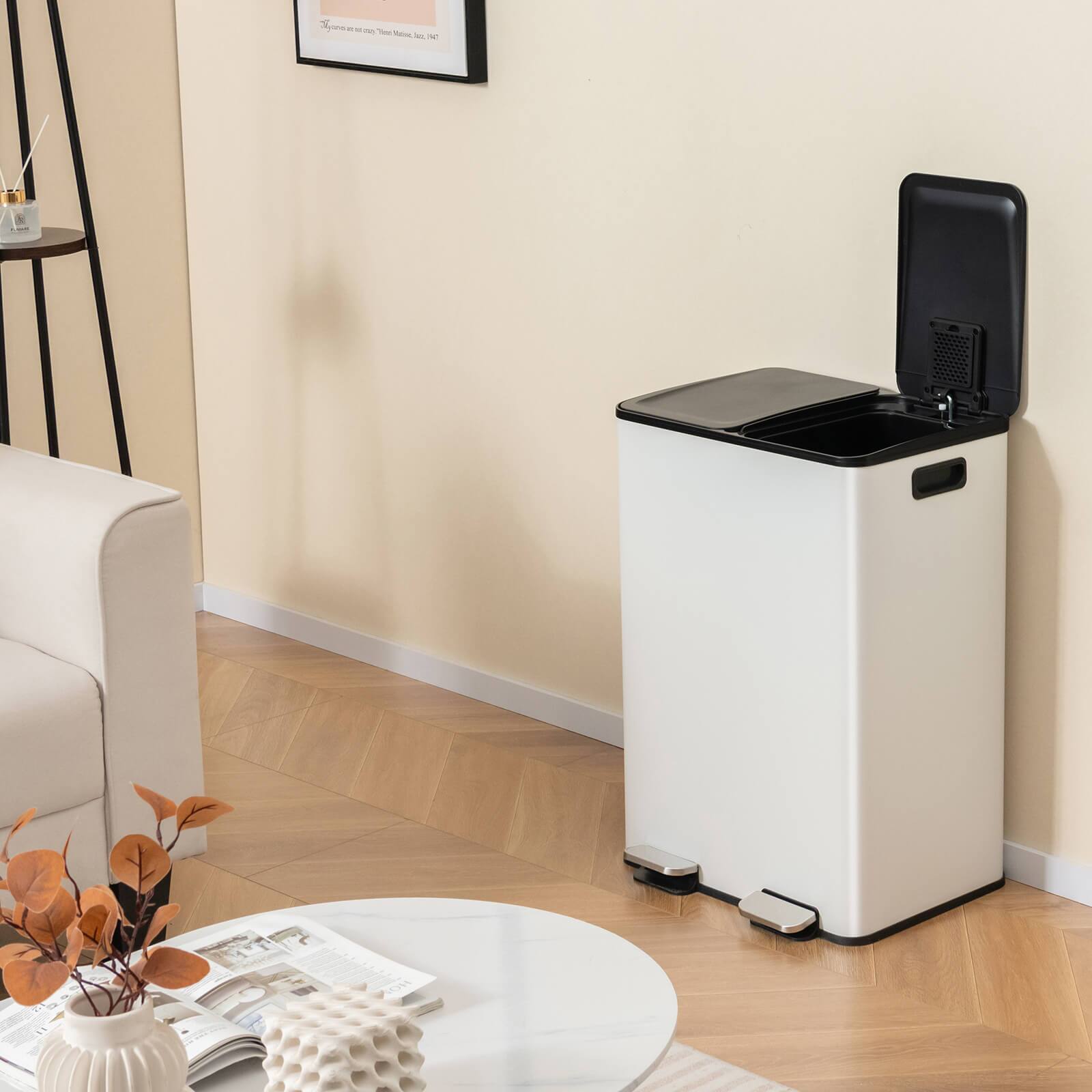 Alt View 3. Costway - Costway 16 Gallon Dual Step Trash Can Recycle Bin Stainless Steel Bucket Pedal - White.