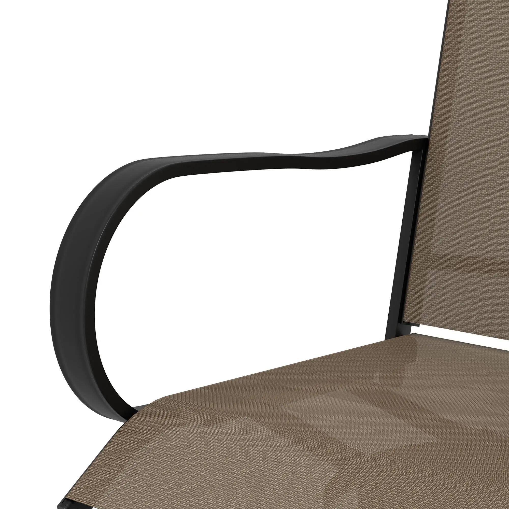 Back. Resenkos - Resenkos Outdoor Bar Stools Set, 360° Swivel Bar Height Chairs, Steel, Mesh Fabric, Tan - Tan.