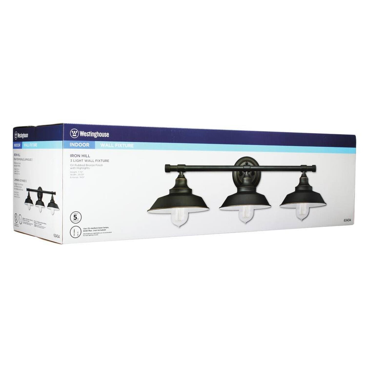 Kipar HOR FEAE W Westinghouse INDOOR WALL FIXTURE D  
IRON HILL 1 LIGHT WALL FIXTURE  
Bbke Resrne Fooh wh Highights  
no - I 5 63434 S