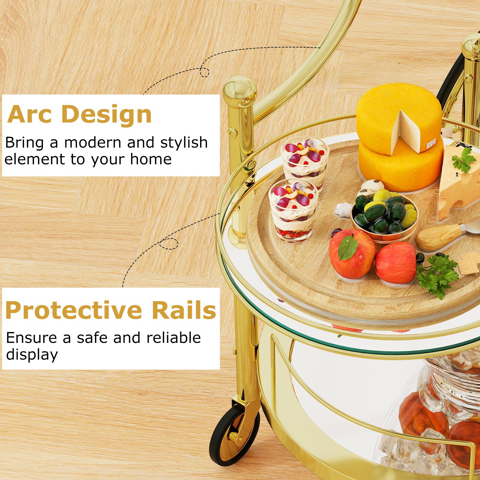 Arc Design  
Bring a modern and stylish element to your home  

Protective Rails  
Ensure a safe and reliable display