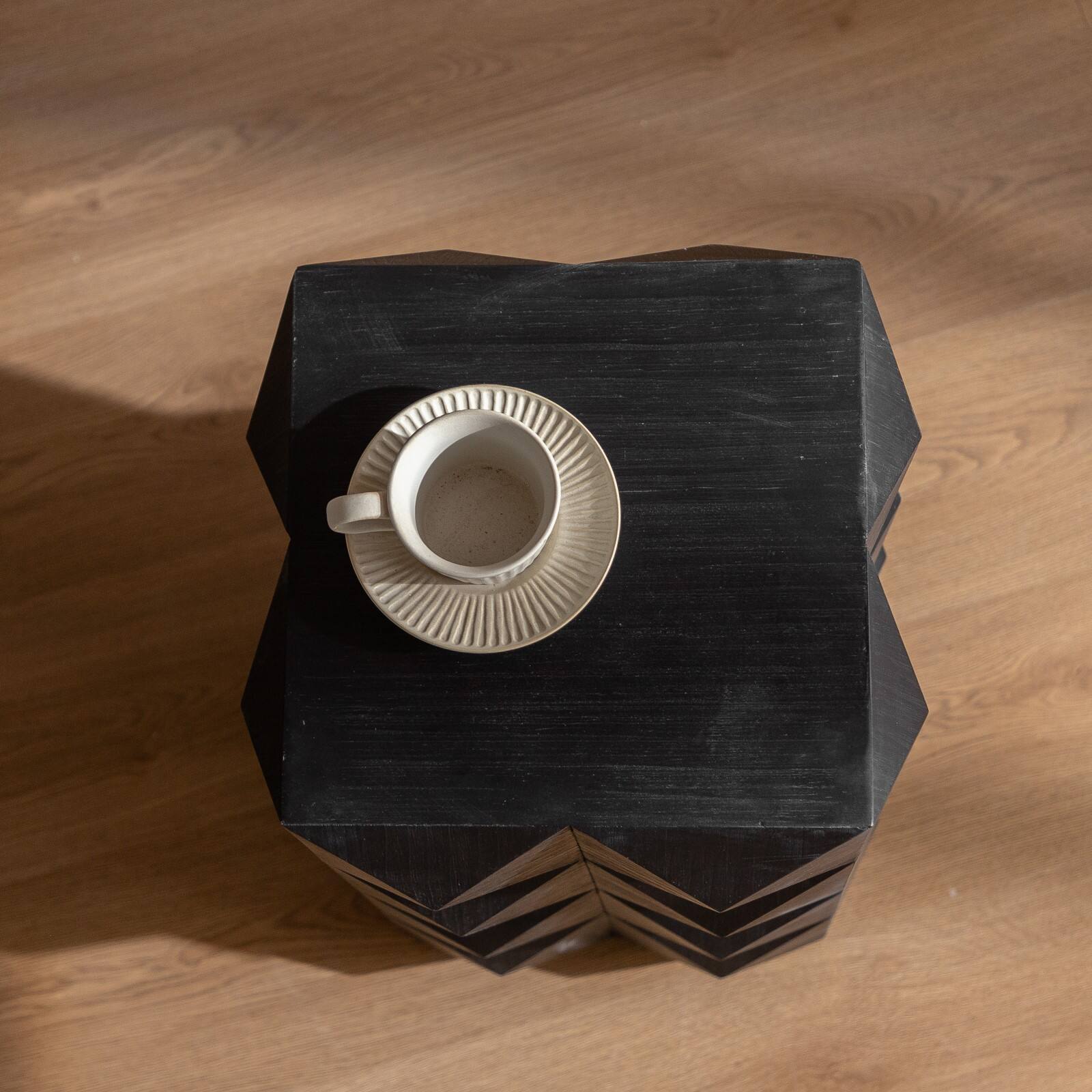 Alt View 5. Ecooso - 23.62"Height Three-dimensional Embossed Pattern Design Retro Side Table Retro Wooden Nightstand - Black.