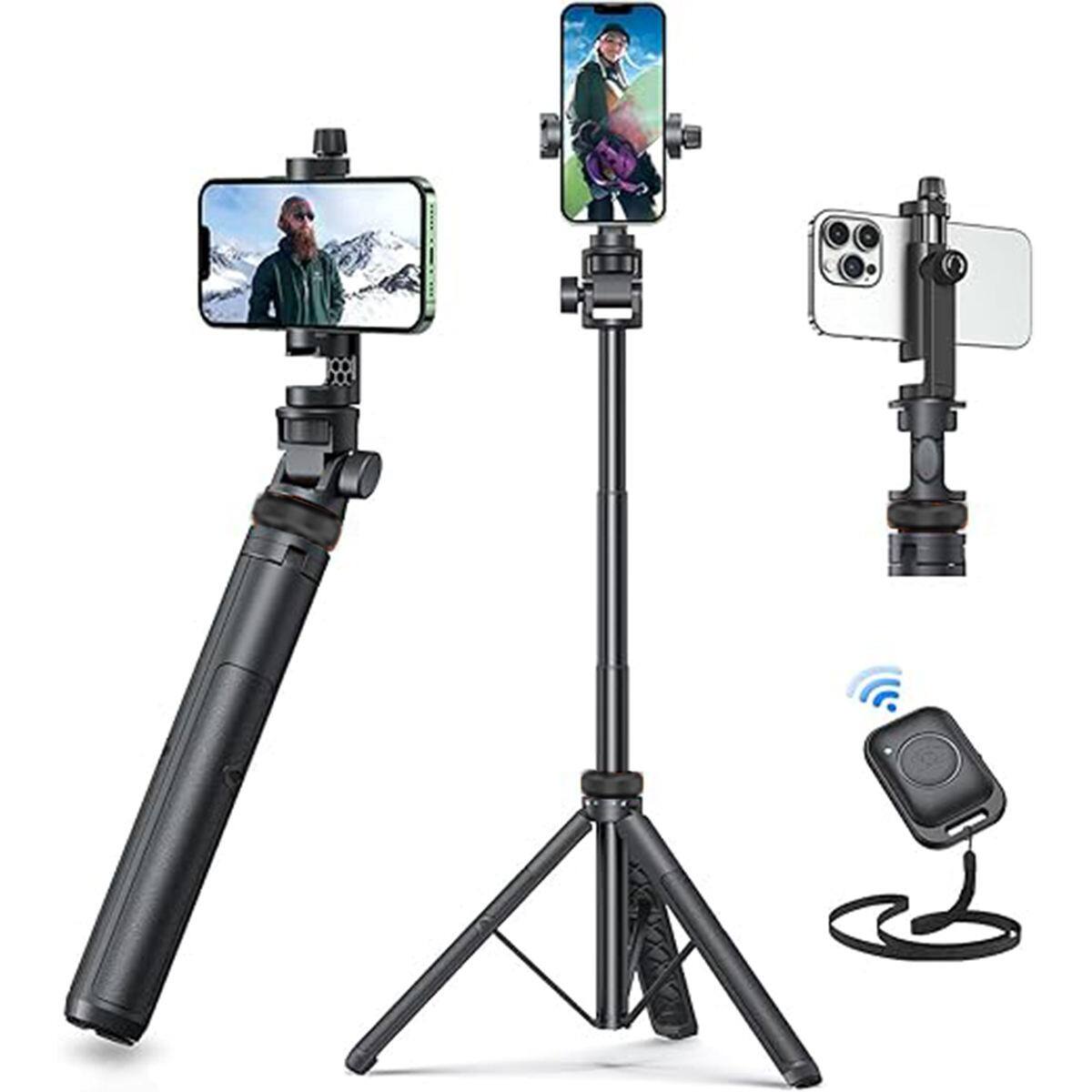Alt View 1. Wrightmaster - Portable Tripod with Universal Mobile Phone Clip, Selfie Stick, 7-Section Extendable Tripod, Angle Adjustment - Black.