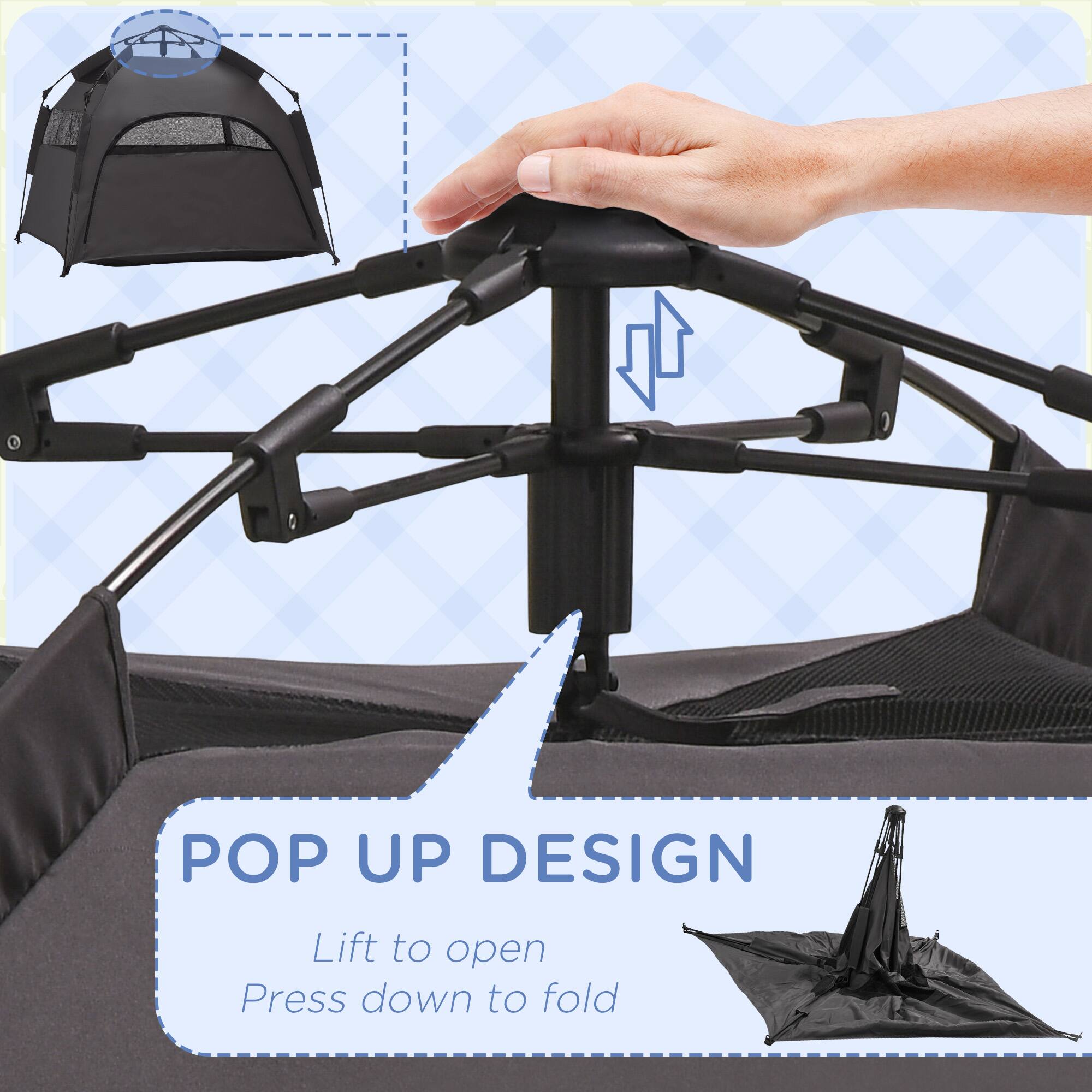 POP UP DESIGN  
Lift to open  
Press down to fold