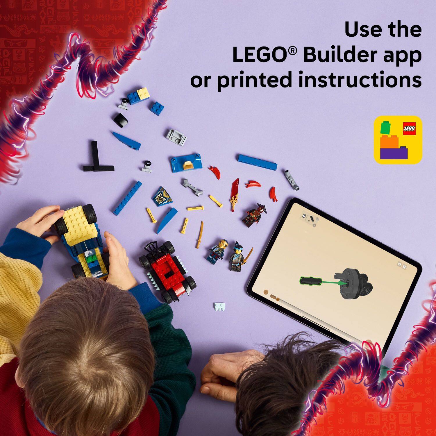 Use the LEGO Builder app or printed instructions