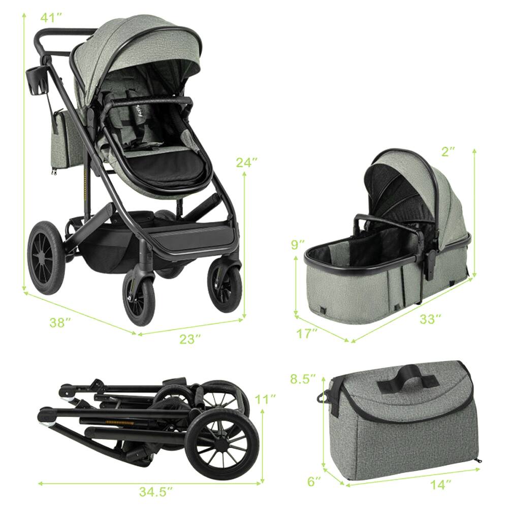 - Height: 41"
- Width: 24"
- Depth: 9"
- Seat Height: 2"
- Seat Width: 38"
- Seat Depth: 23"
- Handle Height: 33"
- Handle Width: 17"
- Folded Length: 34.5"
- Folded Width: 11"
- Folded Height: 6"
- Storage Basket Height: 8.5"
- Storage Basket Width: 14"