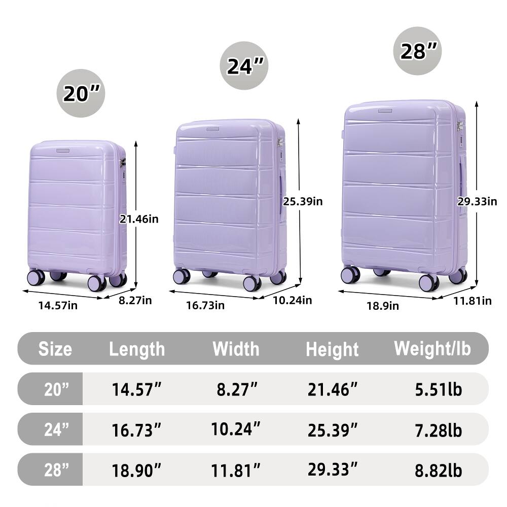 20"
24"
28"
21.46in
25.39in
29.33in
14.57in
8.27in
16.73in
10.24in
18.9in
11.81in
Size
Length
Width
Height
Weight/lb
20"
14.57"
8.27"
21.46"
5.51lb
24"
16.73"
10.24"
25.39"
7.28lb
28"
18.90"
11.81"
29.33"
8.82lb