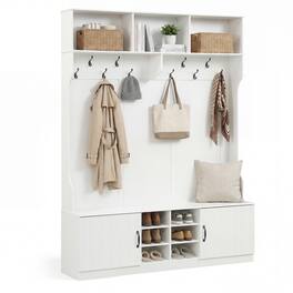 Costway - 6-in-1 Hall Tree wirh Bench Storage Adjustable Shelves Hanging Hooks Shoe Cubbies - White