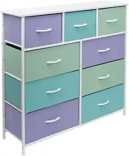 Sorbus - 9 Drawers Dresser - Furniture Storage for Bedroom, Closet, and More - Steel Frame, Wood Top, Fabric Bins - Pastel Combo