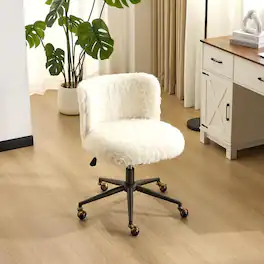 Winado - Plush Upholstery Vanity Desk Chair with Curved Back & 90-102° Tilt & Adjustable Height, Cute 360° Swivel Rolling Chair - White Cream