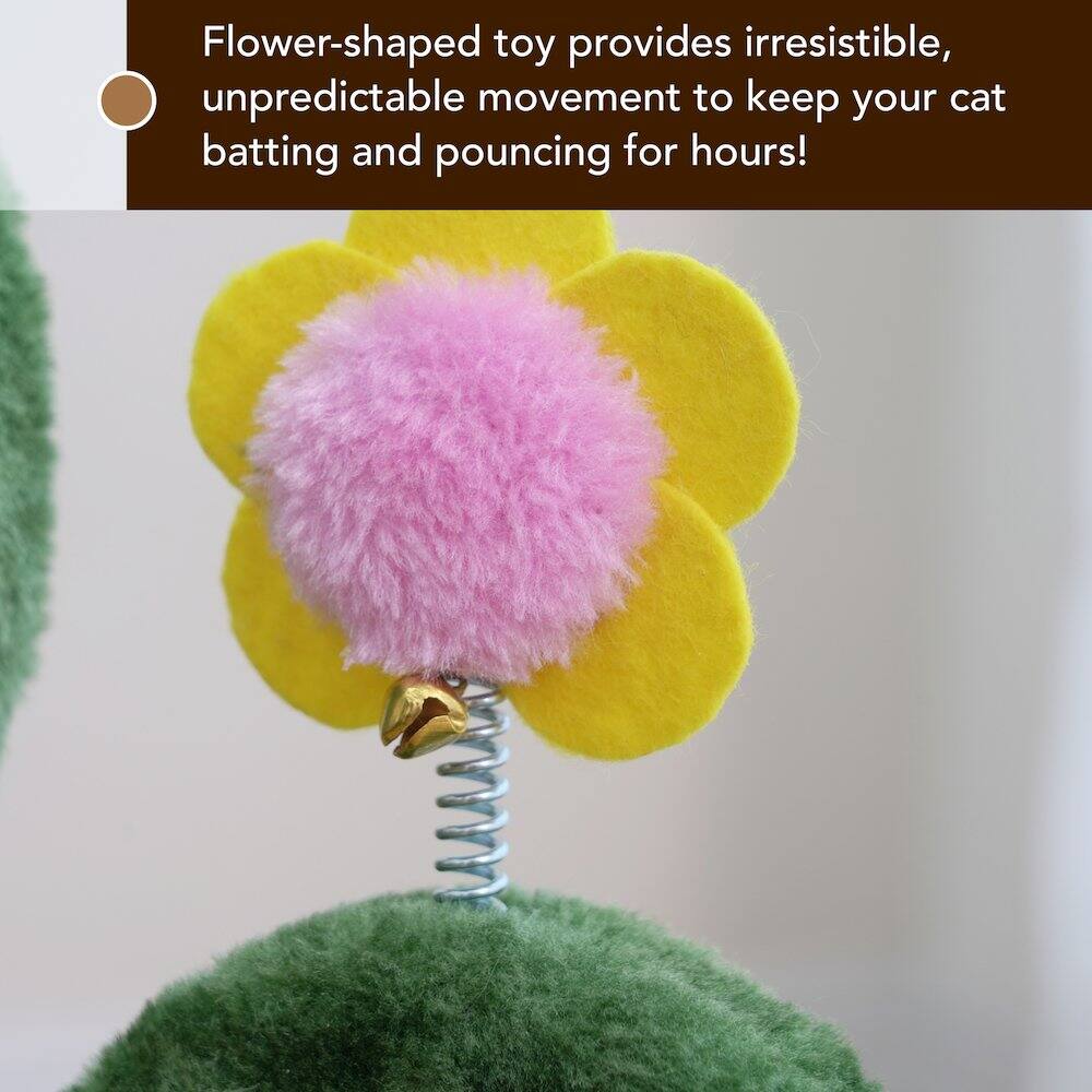 Flower-shaped toy provides irresistible, unpredictable movement to keep your cat batting and pouncing for hours!