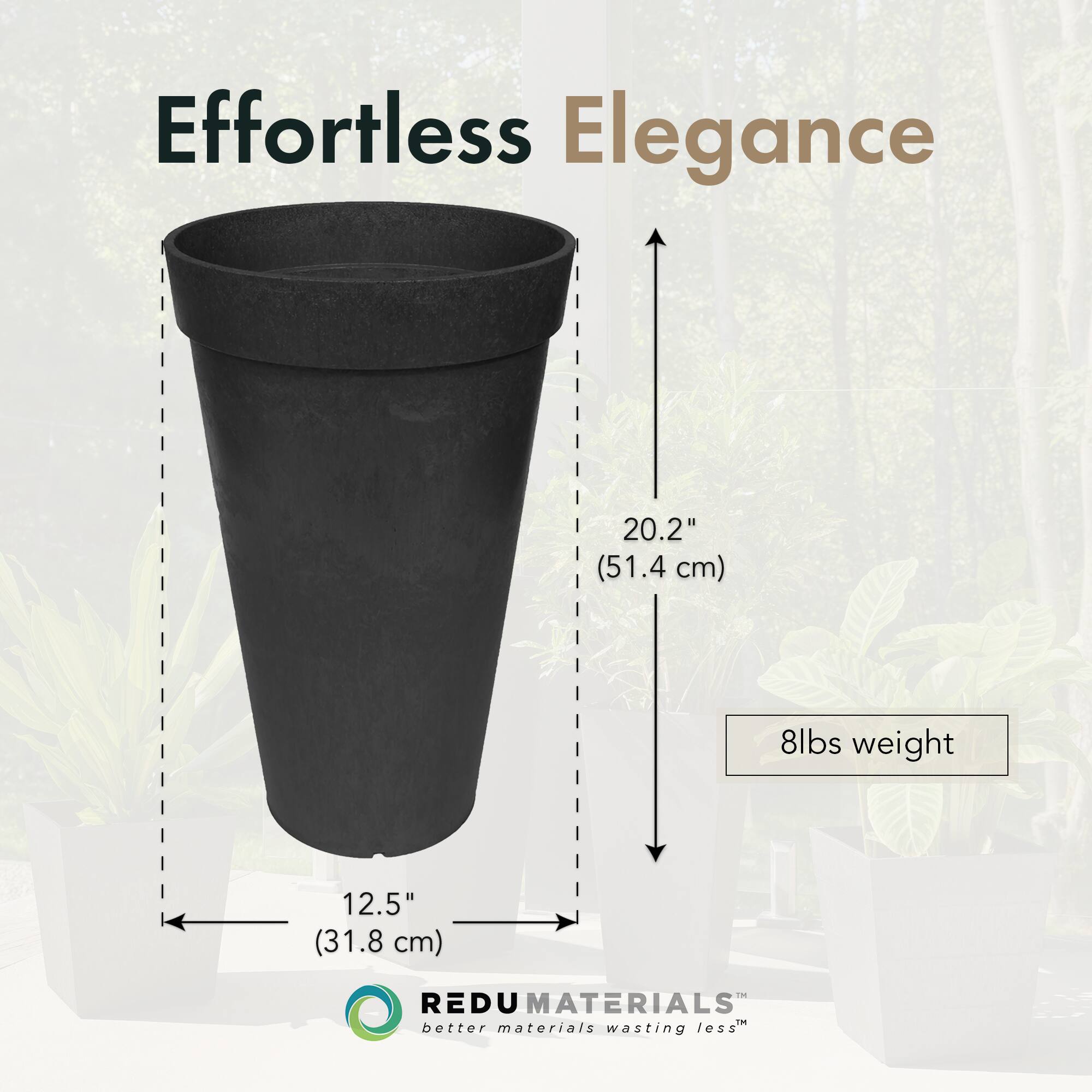 Effortless Elegance

20.2" (51.4 cm)  
12.5" (31.8 cm)  
8lbs weight

REDU MATERIALS  
better materials wasting less
