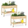 Front. Costway - Costway 2 PCS Wooden Raised Garden Bed with Legs, Lockable Wheels, Liner for Vegetable Herb - Natural.