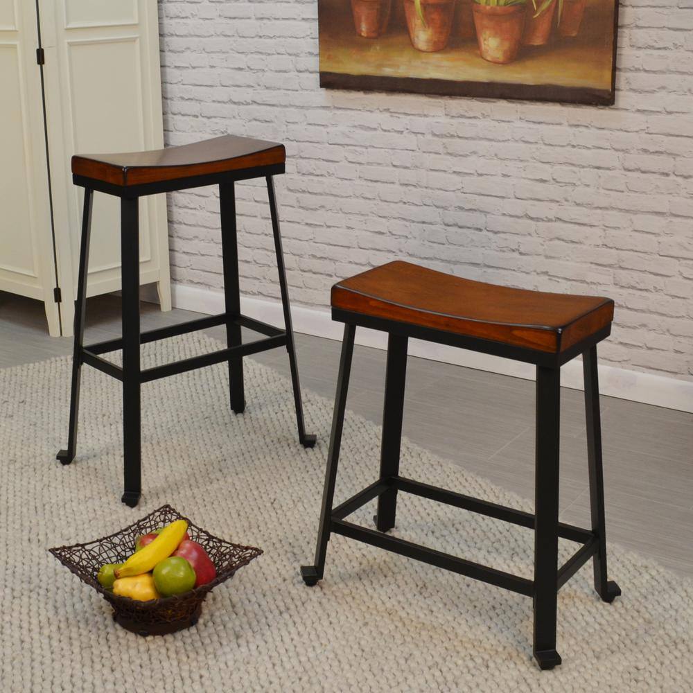 Alt View 2. Carolina Chair & Table - Thea 30" Saddle Seat Barstool - Chestnut/Black - Chestnut, Black.