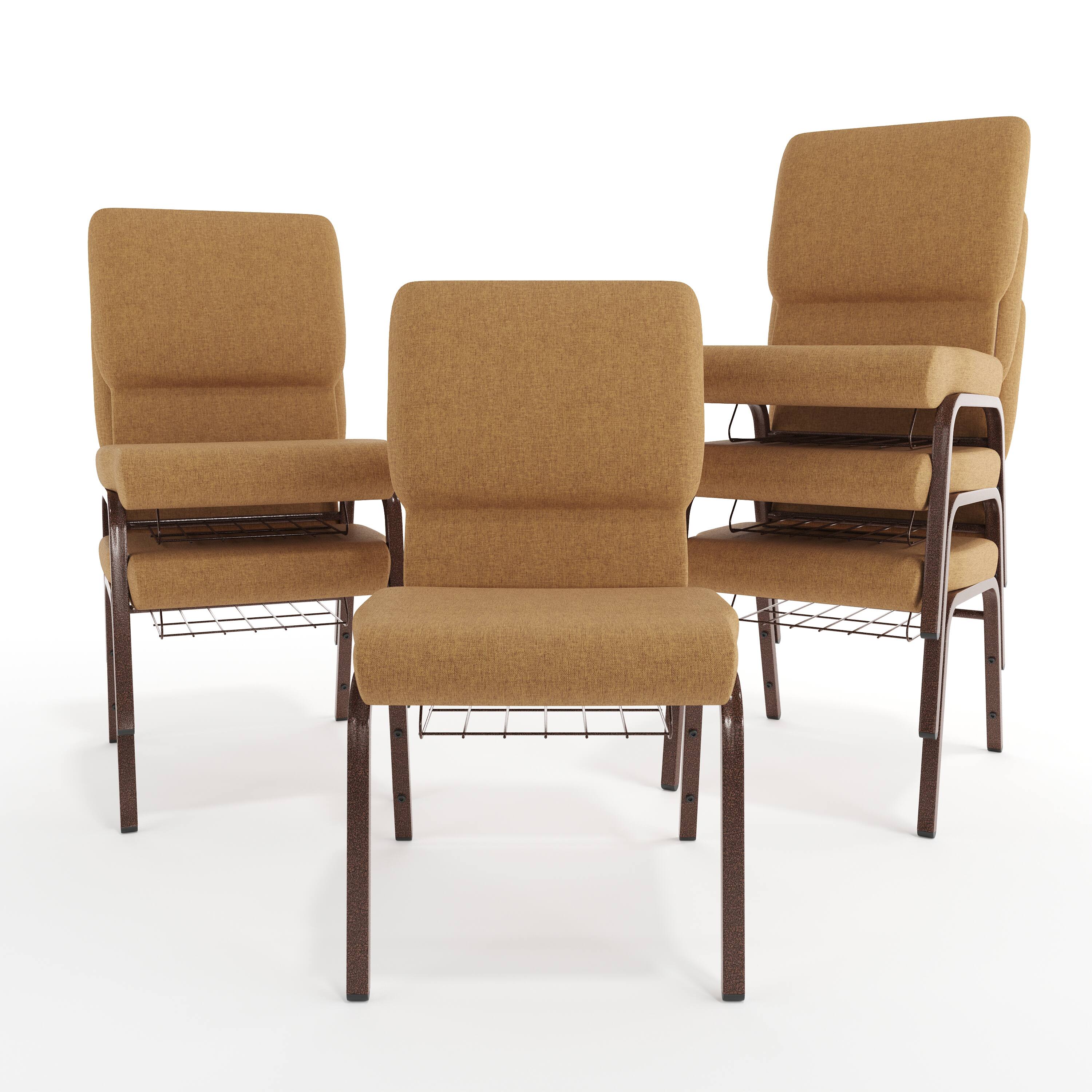 Alt View 10. Emma + Oliver - 18.5"W Church/Reception Guest Chair with Communion Cup Book Rack - Caramel Fabric/Copper Vein Frame.