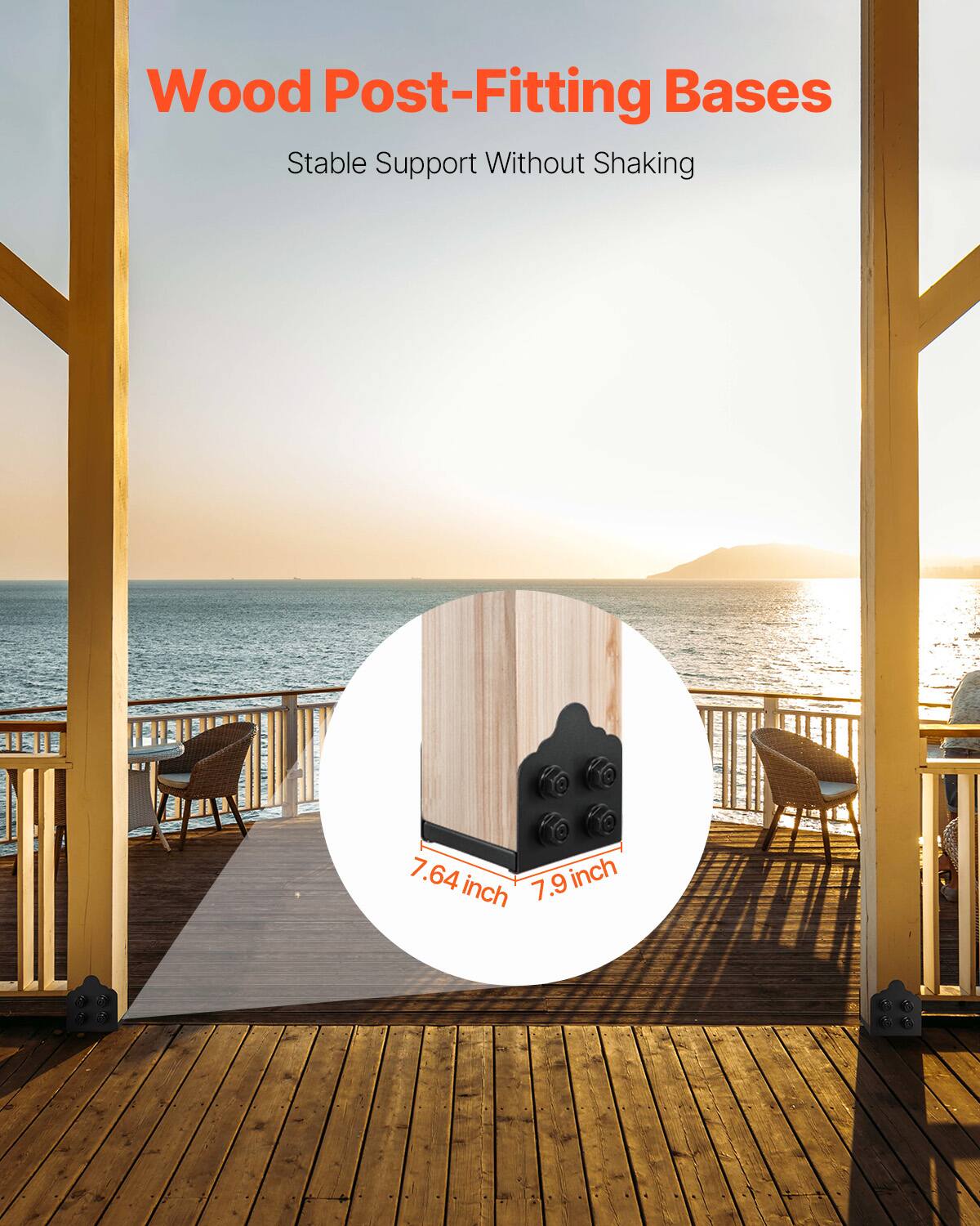 Wood Post-Fitting Bases  
Stable Support Without Shaking  

7.64 inch  
7.9 inch