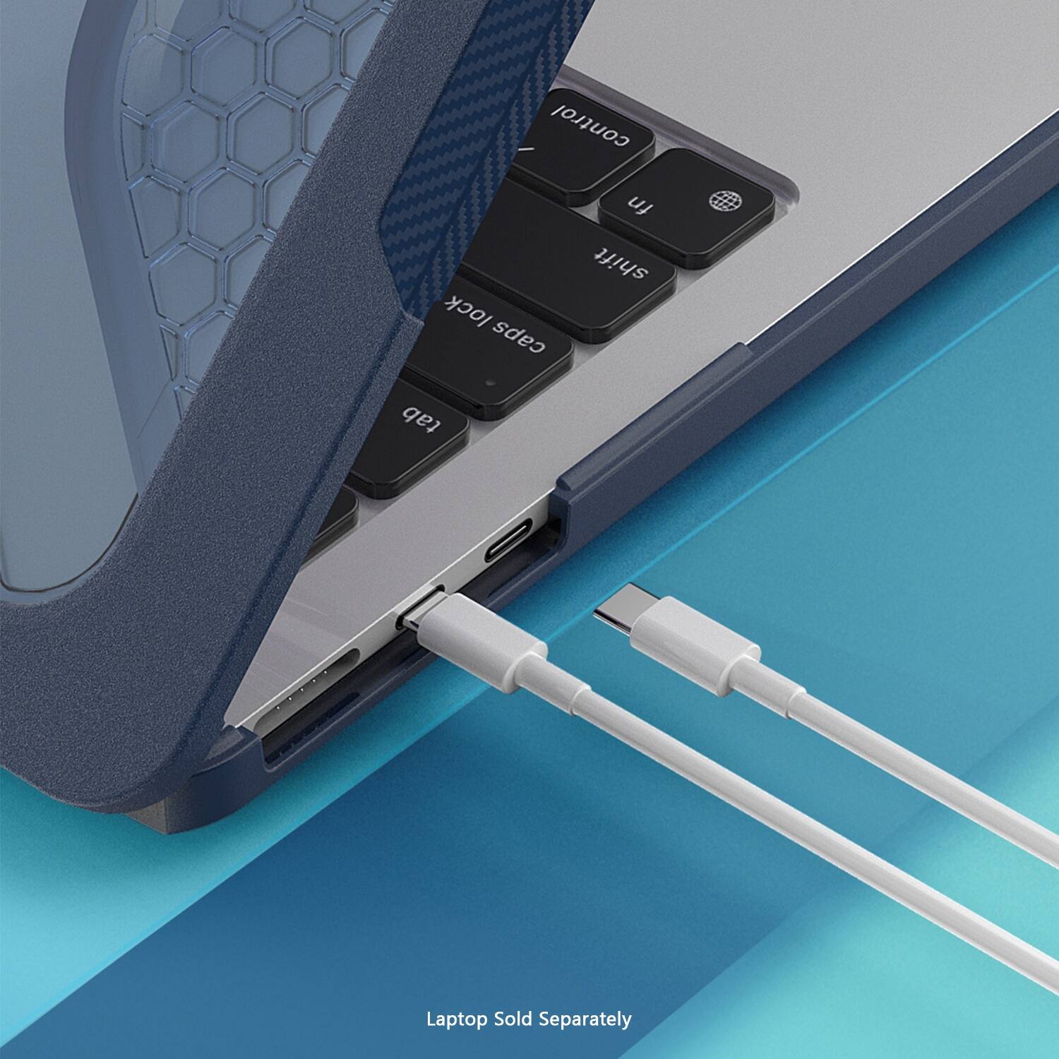 The text on the image reads "control fn shift lock caps tab I Laptop Sold Separately."