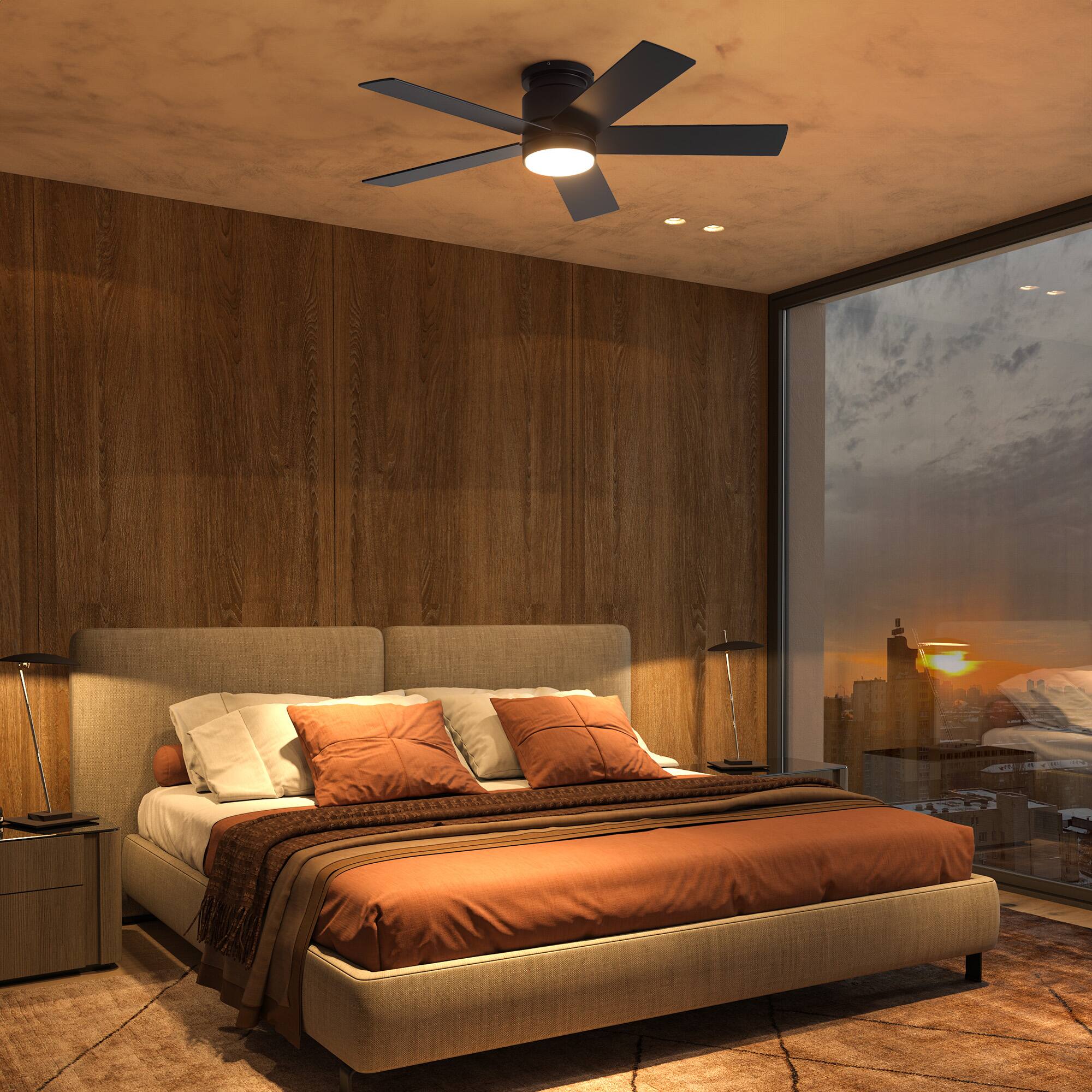 Alt View 2. Breezary - 42"/52" Flush Mount Low Profile Ceiling Fan with LED Light, 5 Blades, DC Motor, Remote Control and Timer, for Indoor Use - Black-42 in.