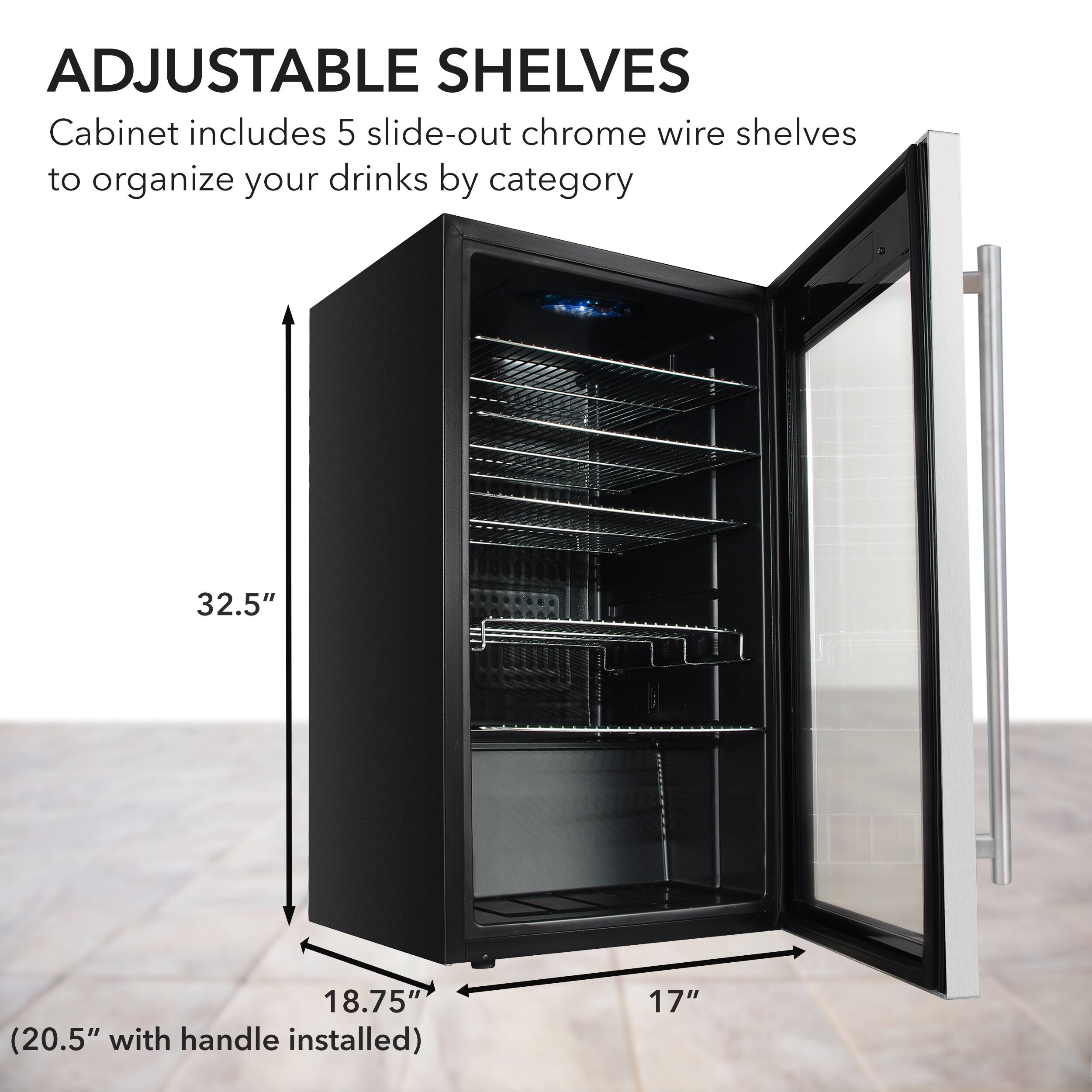Alt View 12. Whynter - 120 Can Beverage Refridgerator with internal fan - Stainless-steel/Black.
