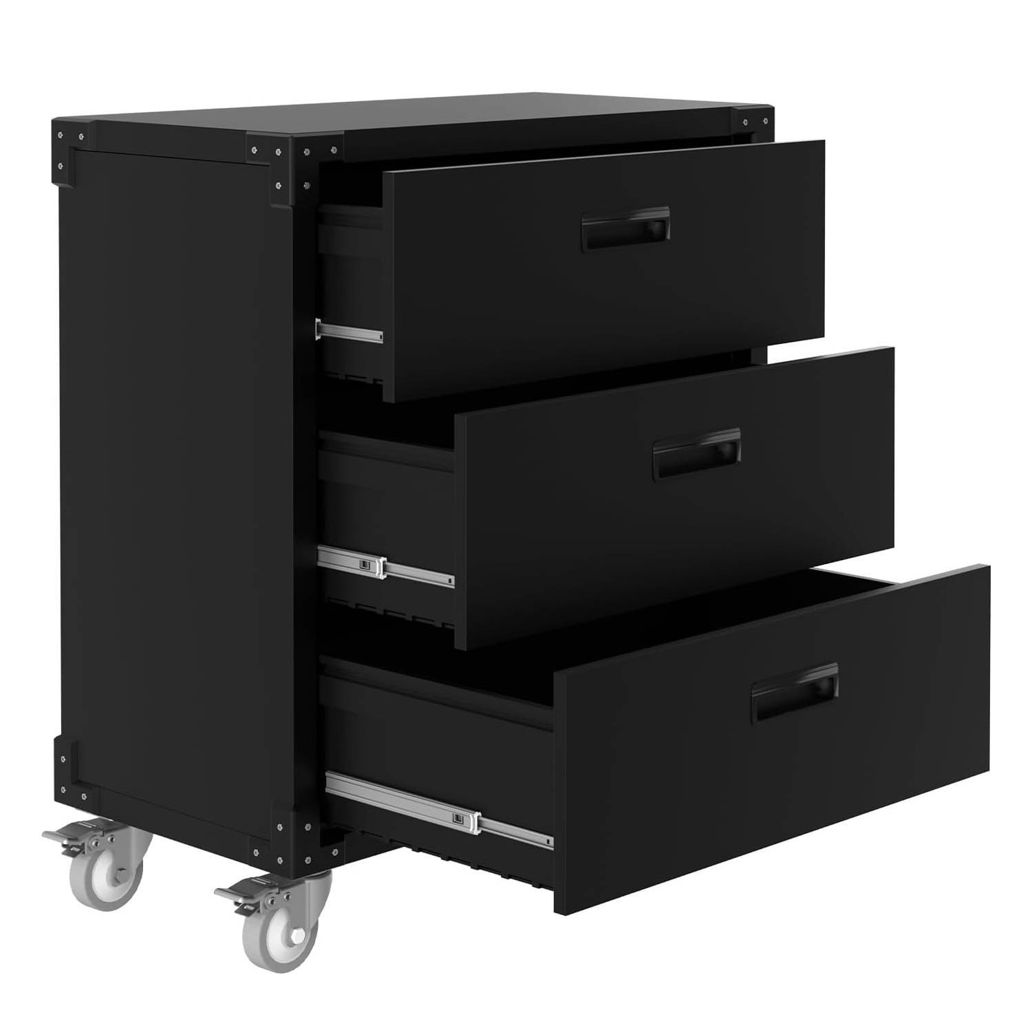Front. Qeetex - 3-Drawer Rolling Tool Cabinet, Garage Storage for Warehouse Home, Office - Black.