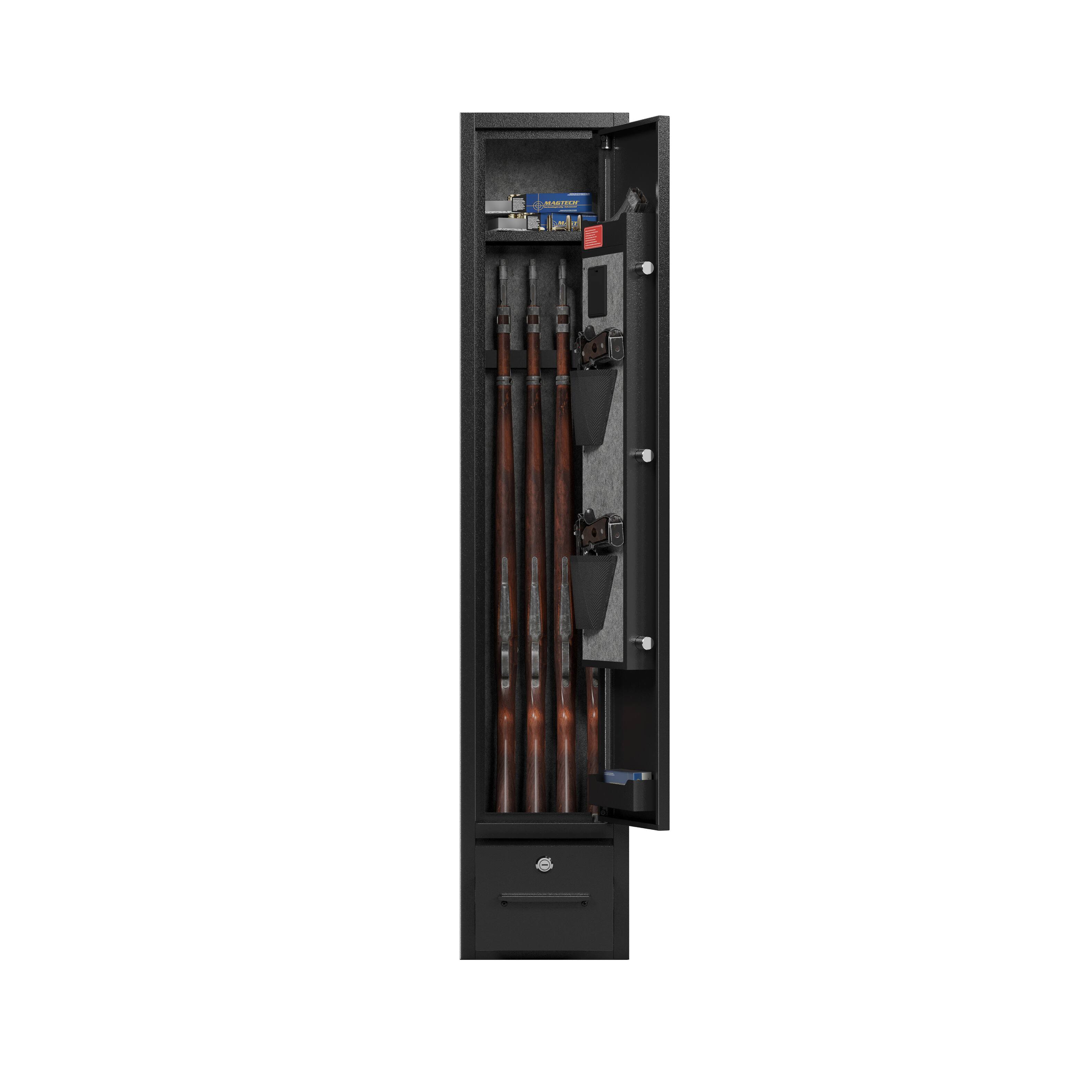 Alt View 4. GOODSILO - Rifle Safe - 4 Gun Capacity, Digital Lock, Removable Shelf, Scoped Rifle Rack & Storage Drawer - Black.