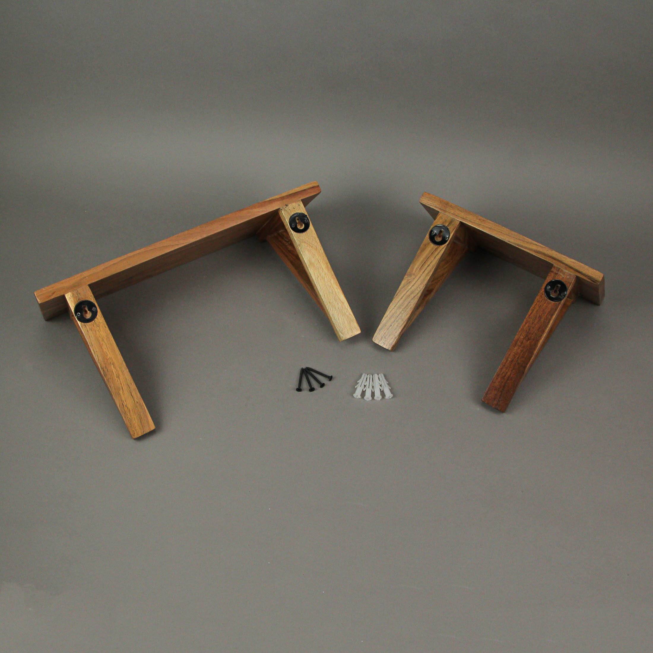 Alt View 4. PD Home & Garden - Set of 2 Acacia Wood Wall Shelves With Mounting Hardware - Brown.