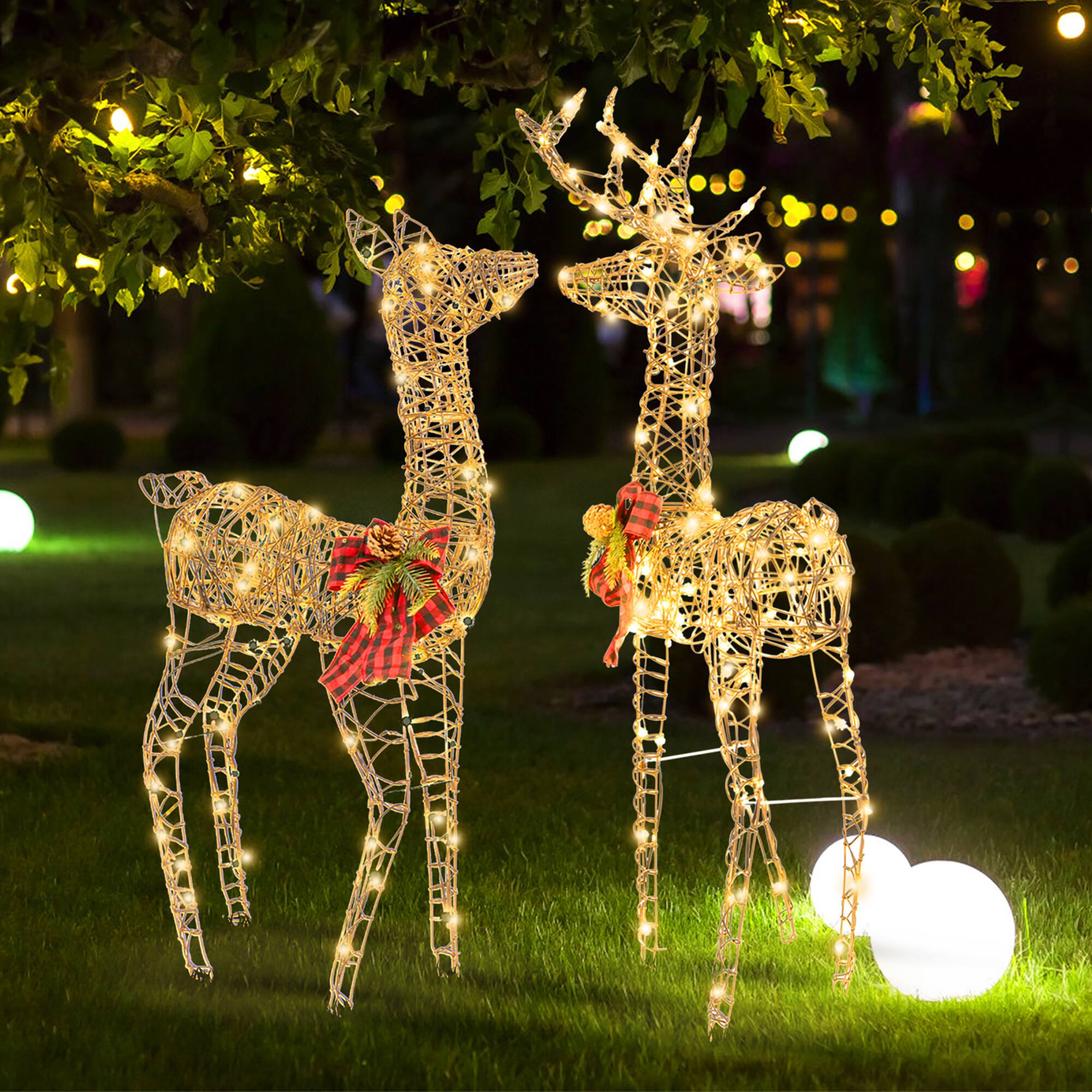 Alt View 4. Gymax - Gymax 3-Piece Reindeer Family Set w/ LED Lights Christmas Deer Weather-resistant Outdoor Indoor - Brown.