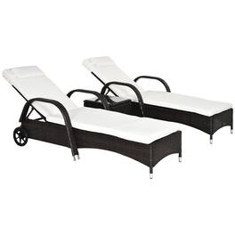 Resenkos - Wicker Outdoor Chaise Lounge Chair Set, 5-Level Adjustable Backrest Pool Lounge Chair - Brown, Cream White
