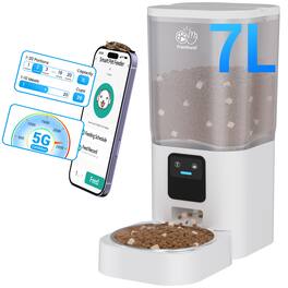 Frienhund - Automatic Cat Feeder with 5G WiFi, Slow Feed, Smart App Control, 7L Capacity, Alexa, 29 Cups, Easy to Clean - White