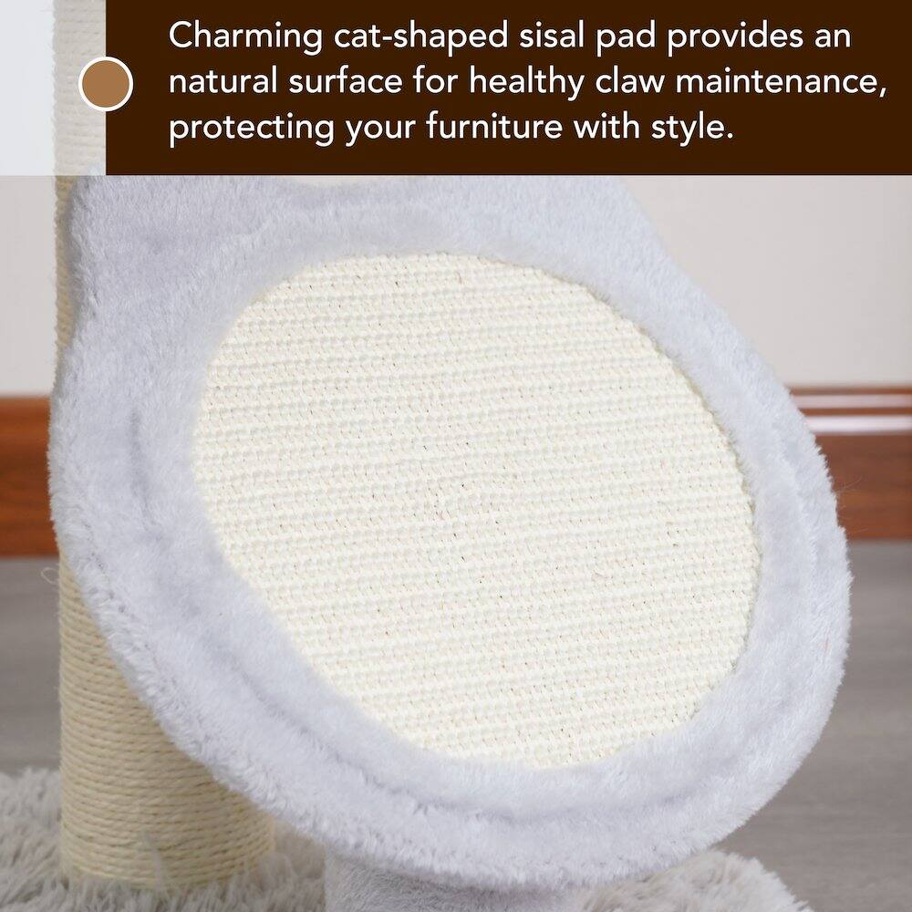 Charming cat-shaped sisal pad provides an natural surface for healthy claw maintenance, protecting your furniture with style.
