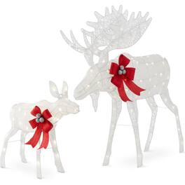 Best Choice Products - 5ft 2-Piece Moose Family Lighted Christmas Yard Decor Set w/ 370 LED Lights, Zip Ties - White