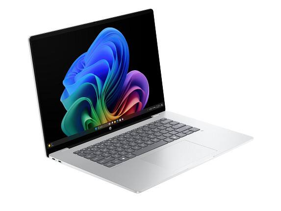 Angle. HP - HP OmniBook 5 Laptop Computer 16" 2K Touch Screen Snapdragon X Plus 32 GB - Glacier silver aluminum.