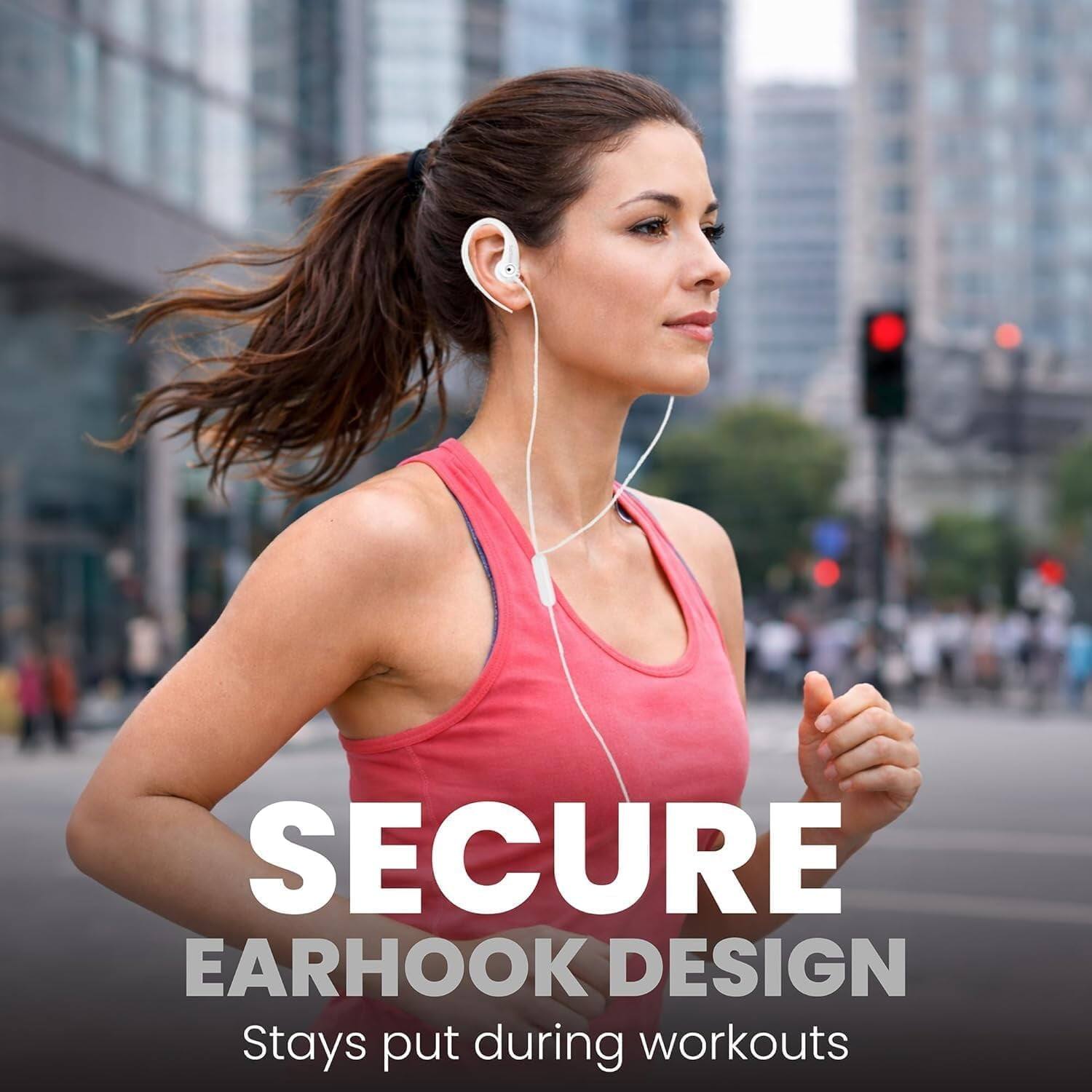 SECURE EARHOOK DESIGN  
Stays put during workouts