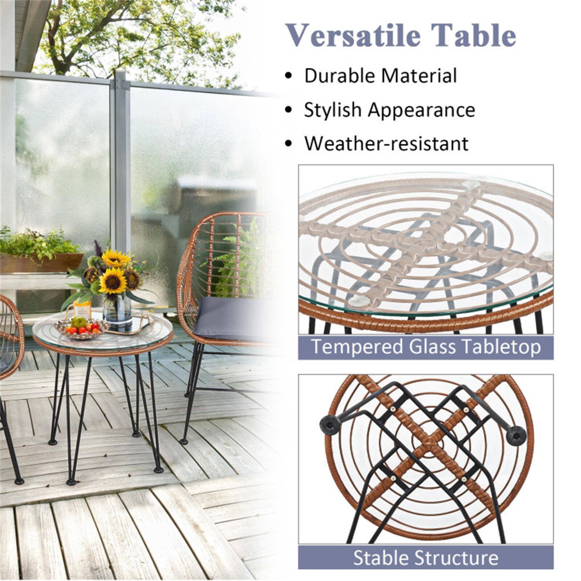 Versatile Table  
- Durable Material  
- Stylish Appearance  
- Weather-resistant  

Tempered Glass Tabletop  
Stable Structure