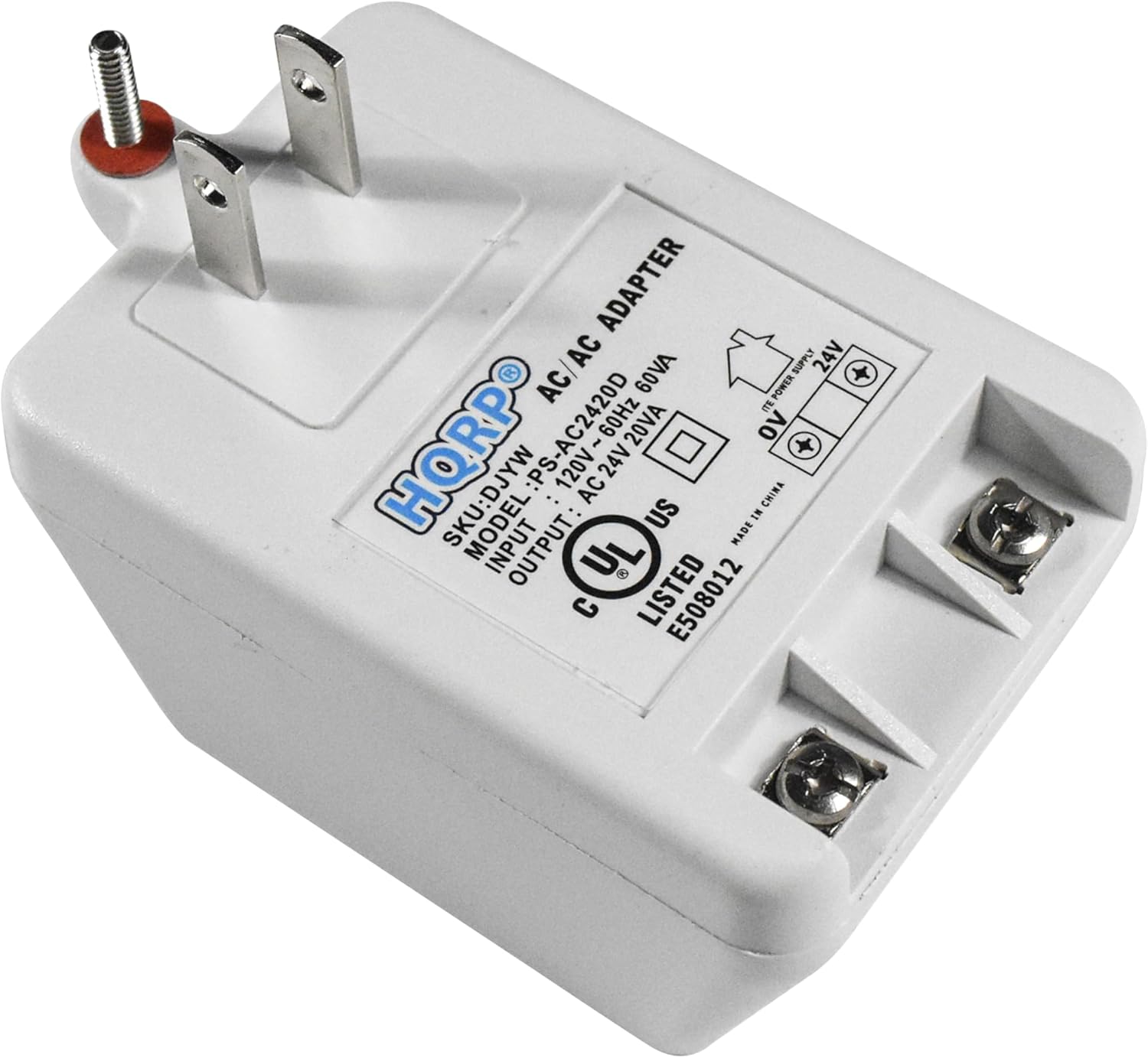 ADAPTER AC SUPPLY 24V AC 60VA POWER + E : PS-AC2420D 60Hz 20VA ov 2 + HQRP SKU: DJYW . 120V AC AC24V 20VA 24V CHINA US MADE IN INPUT OUTPUT: UL 50 LISTED E508012