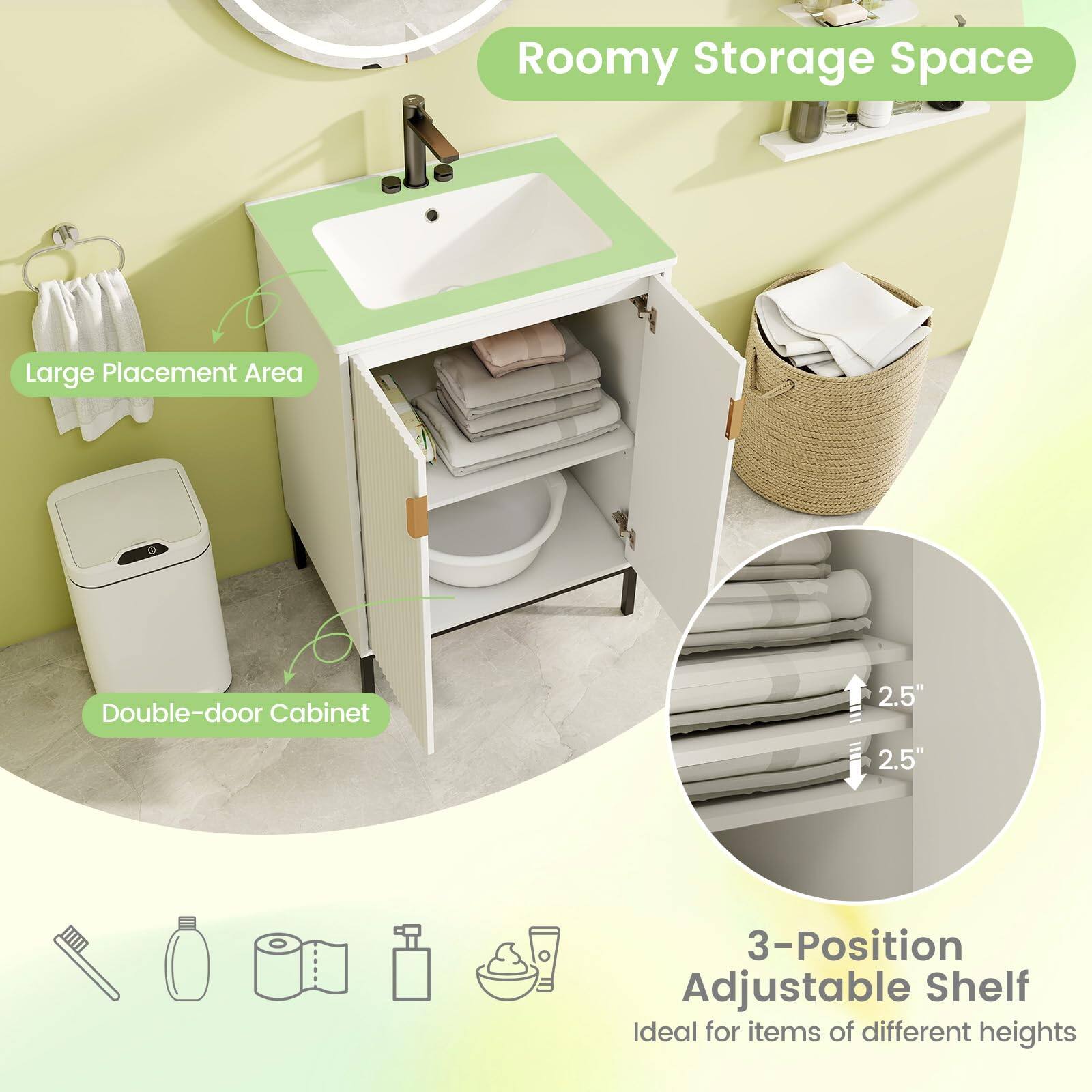 Roomy Storage Space, Large Placement Area, Double-door Cabinet, 3-Position Adjustable Shelf, Ideal for items of different heights
