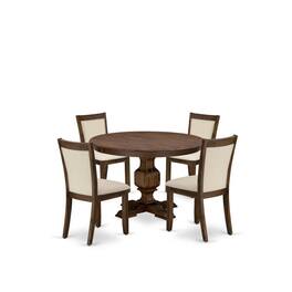 East West Furniture - 5-Piece Dining Table Set - A Gorgeous Dinning Table and 4 Gorgeous Light Beige Linen Fabric Kitchen - Multi-Color