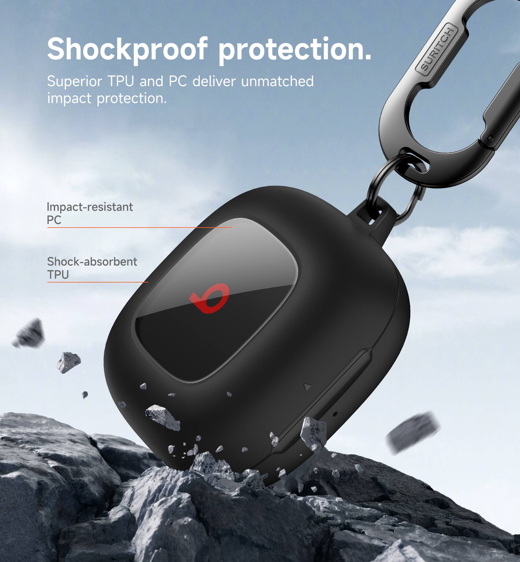 Shockproof protection.  
Superior TPU and PC deliver unmatched impact protection.  
Impact-resistant PC  
Shock-absorbent TPU
