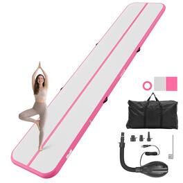 VEVOR - Inflatable Gymnastics Air Mat 16.4 ft Training Mats w/ Electric Pump, 4 inches Thick Sturdy Tumble Track, Tumbling Mat - Pink