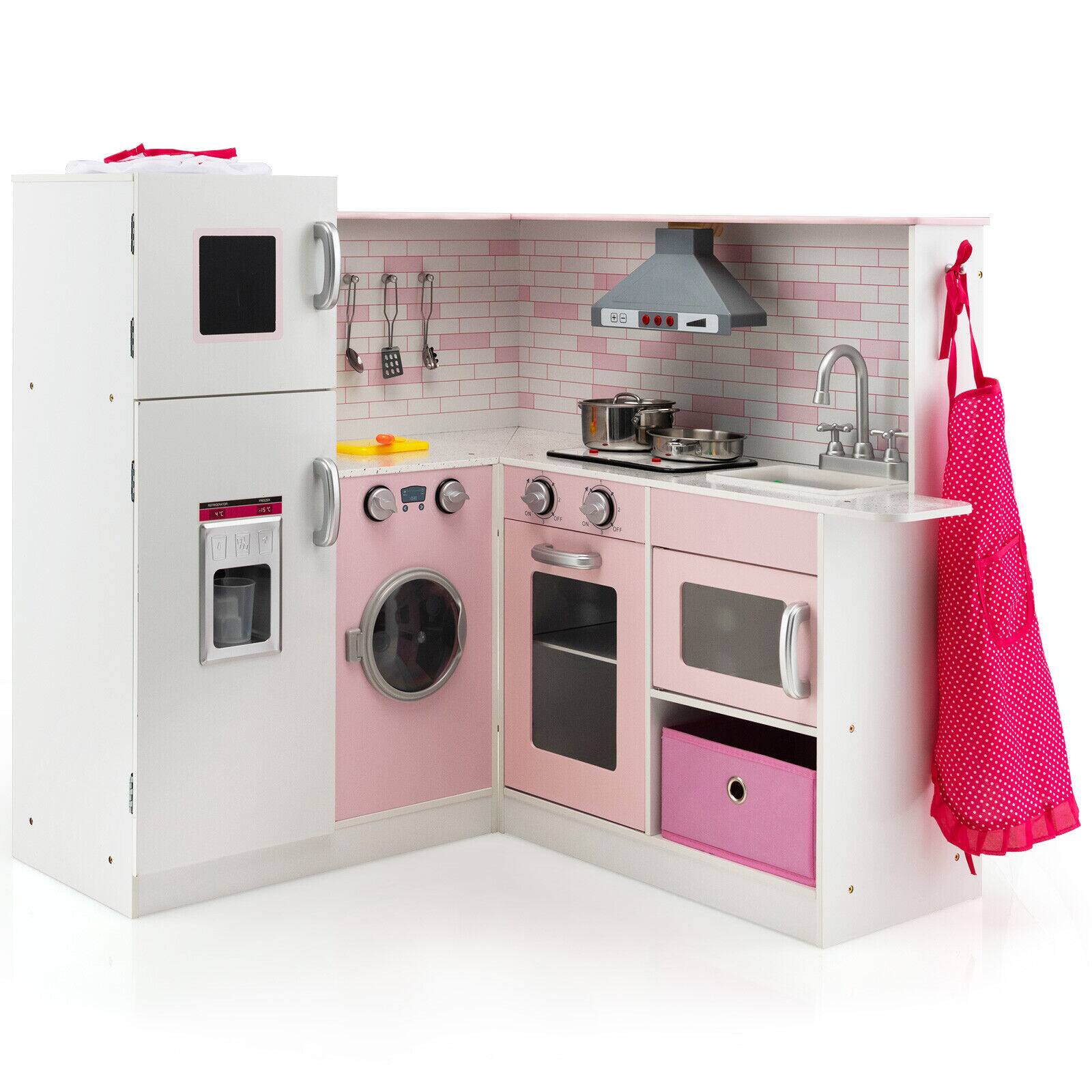 Alt View 9. Gymax - Gymax Kids Corner Kitchen Play Set w/ Lifelike Sound & Sparkling Light Gift for Age 3+ - Pink.